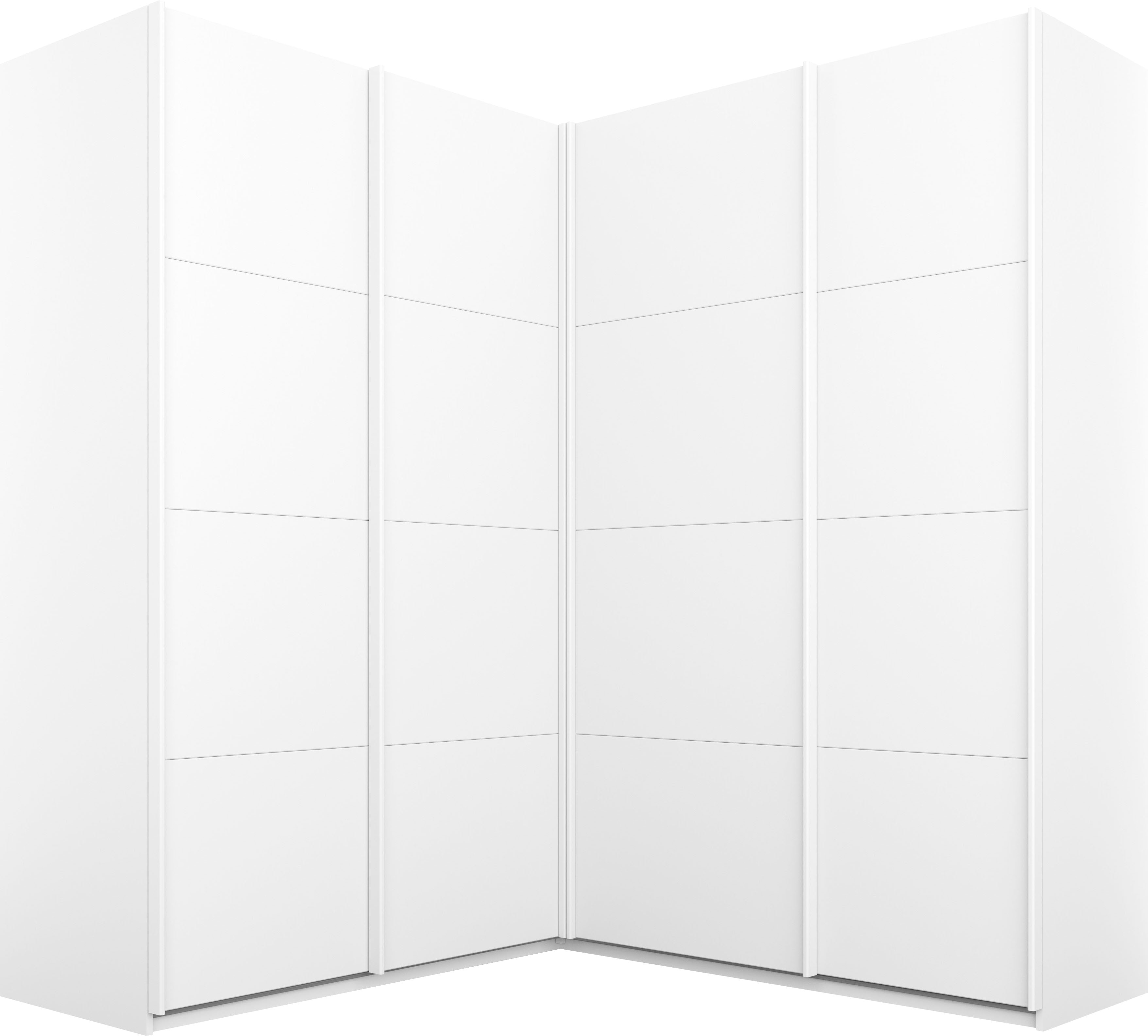 rauch Schwebetürenschrank "Schrank Garderobe Eckkleiderschrank QUADRA Front in Dekor/Hochglanz" Maß 181x187 cm, Höhen 210/229 cm, inkl. Soft-Close-Funktion, extra großer Eckschrank inkl. Schubladeneinsatz MADE IN GERMANY