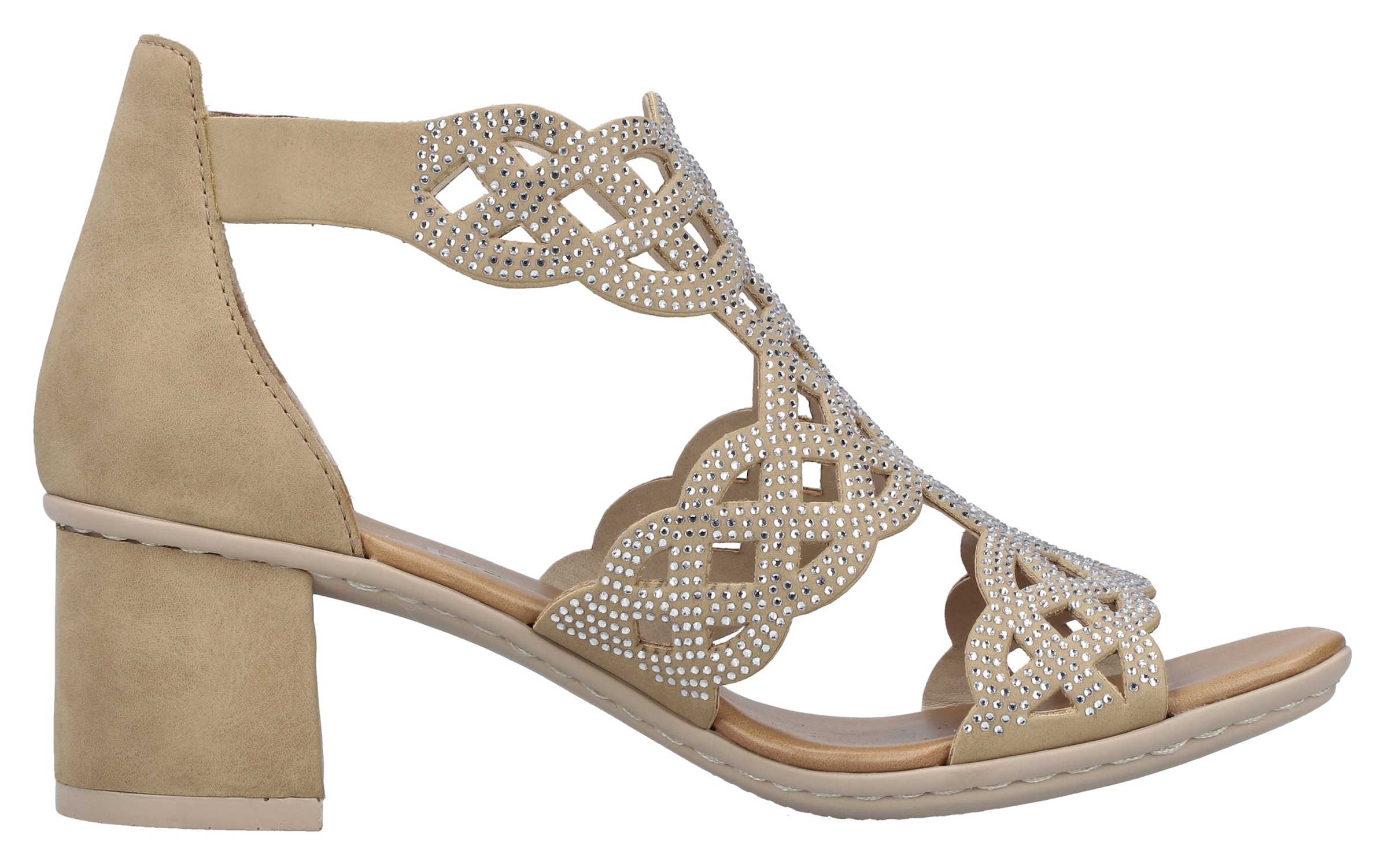 Rieker Sandalette, Sommerschuh, Schaftsandale, Urlaubschuh, Blockabsatz mit Glitzersteine