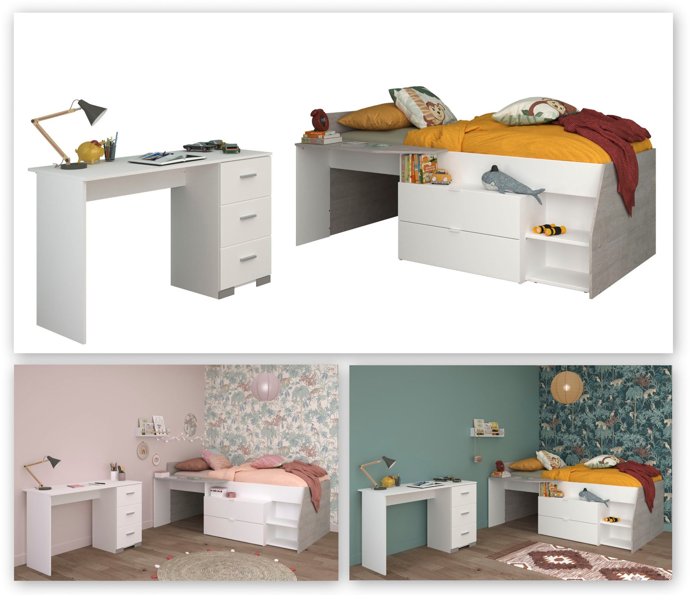 Parisot Jugendzimmer-Set "Parisot Milky 17" 2 Stk. tlg. halbhohes Hochbett günstig online kaufen