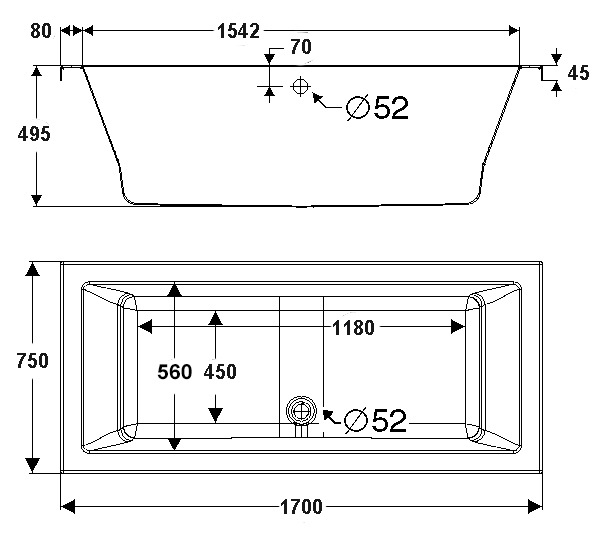 OTTOFOND Whirlpool-Badewanne »Cubic«, (Set), 170x75 cm