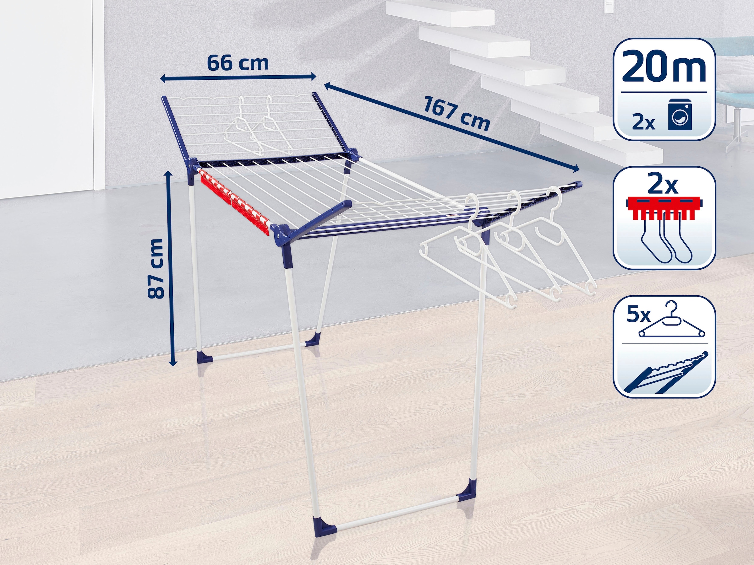 Leifheit Wäscheständer »Pegasus 200 Solid«, (6 tlg.), inkl. 2 Kleinteilehalter