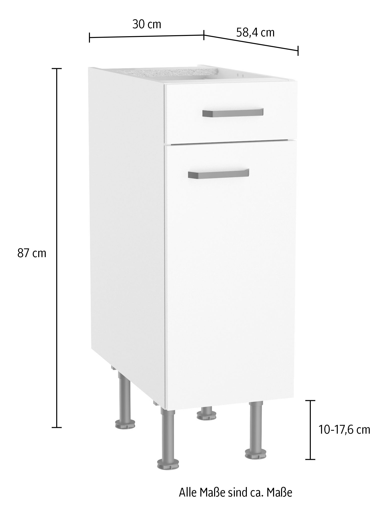 KOCHSTATION Unterschrank »KS-Paula« 30 cm breit, 87 cm hoch, mit 1 Schubkasten, 1 Tür, 1 Einlegeboden