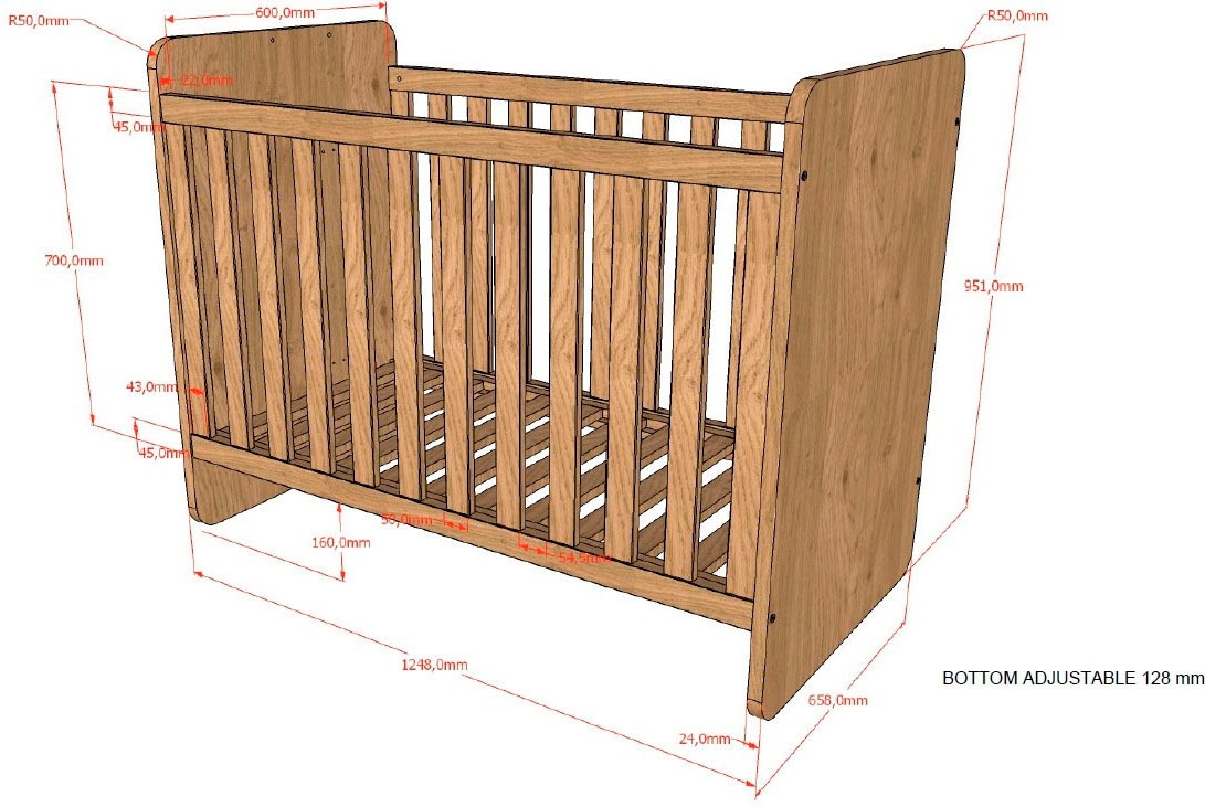 Vipack Babybett »SAM 60/120 cm, später umbau bar zum Juniorbett 90/200 cm« 3-fach verstellbarer Lattenrost beim Babybett, Eiche Dekor Oberfläche
