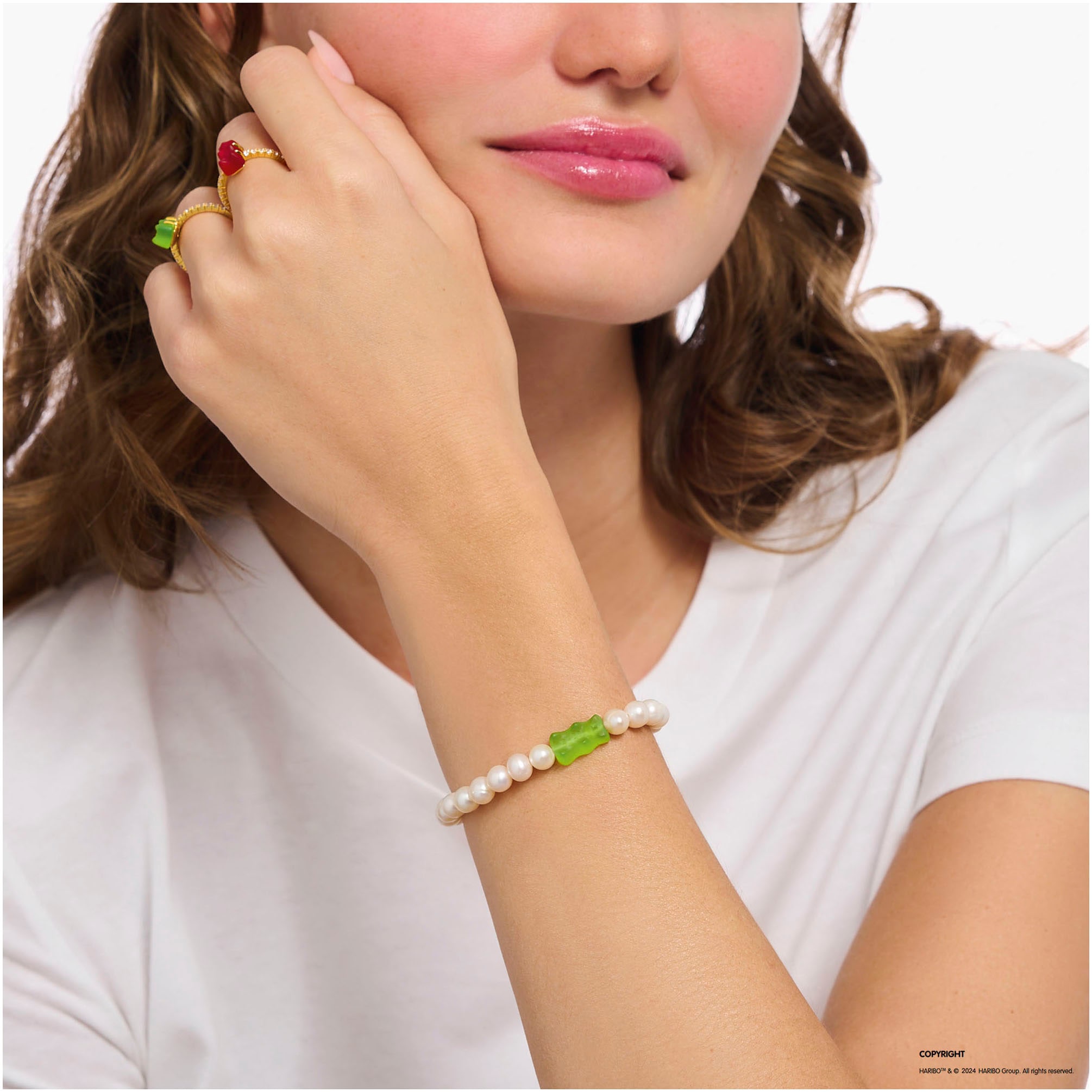 THOMAS SABO Armband »THOMAS SABO x HARIBO Schmuck: Perlenarmband mit Goldbär«, mit Kristallglas - mit Süßwasserzuchtperle