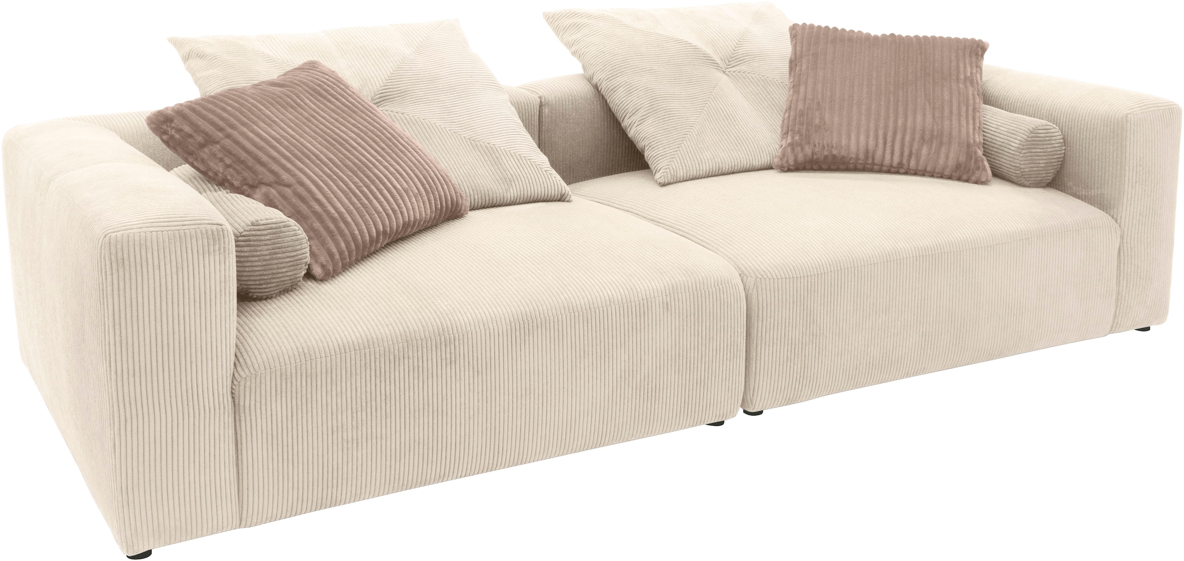 INOSIGN Big-Sofa »Suyana mit Federkern, B/T/H: 304/135/69 cm, Zierkissen + Kissenrollen«, grosszügiges, gemütliches Megasofa, viel Platz zum Relaxen, Cord-Bezug