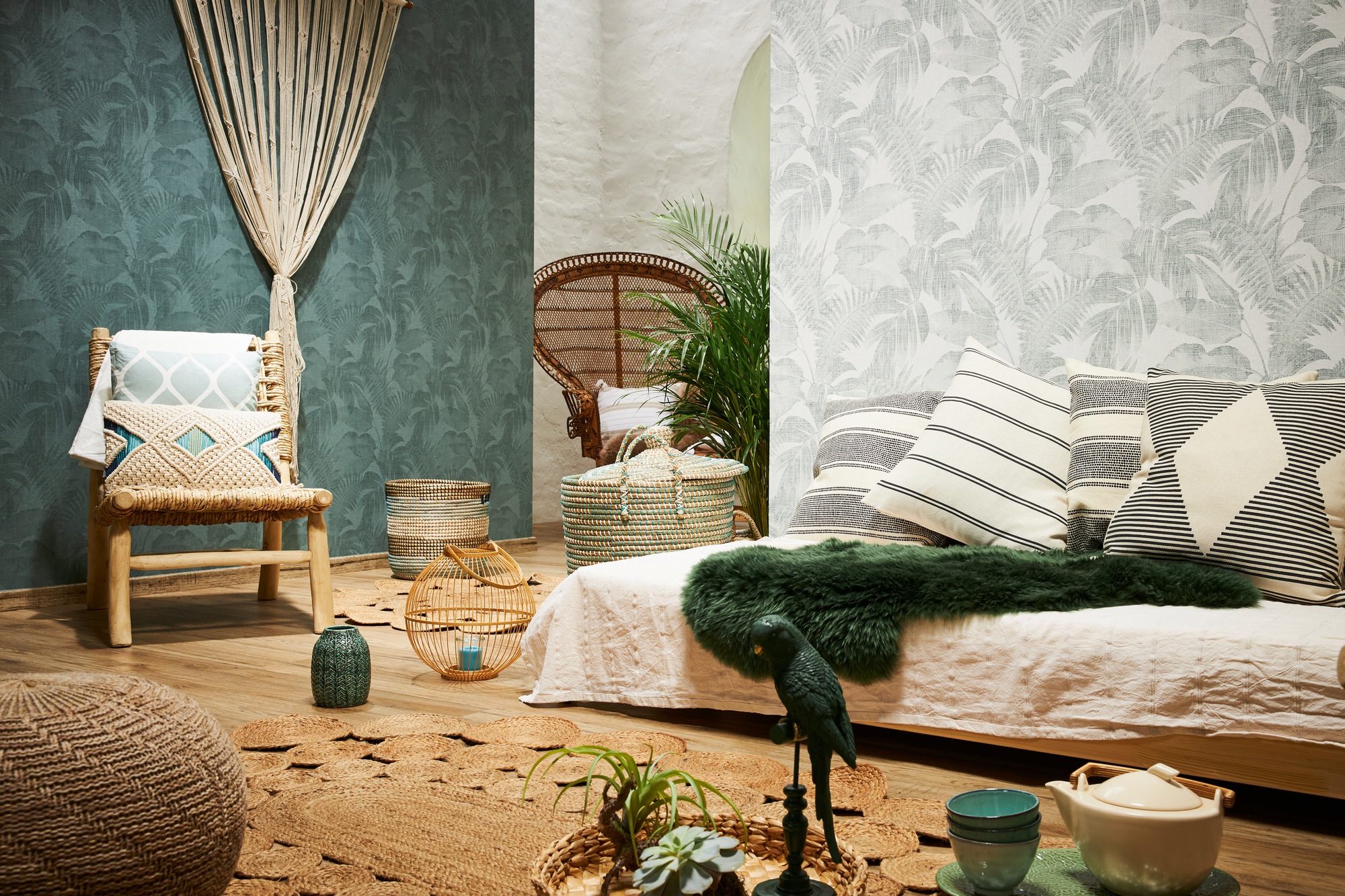 living walls Vliestapete »New Walls Cosy & Relax mit Palmenblättern«, floral, Palmentapete Tapete Dschungel