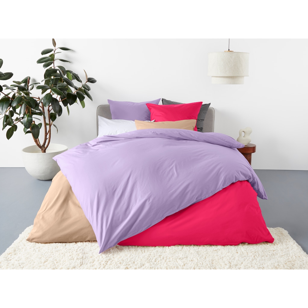 OTTO products Bettwäsche »Neele, GOTS zertifizierte Bettwäsche, in der Qualität Renforcé, atmungsaktiv, Flächengewicht 115 g/m², hergestellt aus 100% Bio-Baumwolle, Bett- und Kopfkissenbezug mit Reißverschluss, in uni Design«, (2 tlg.)