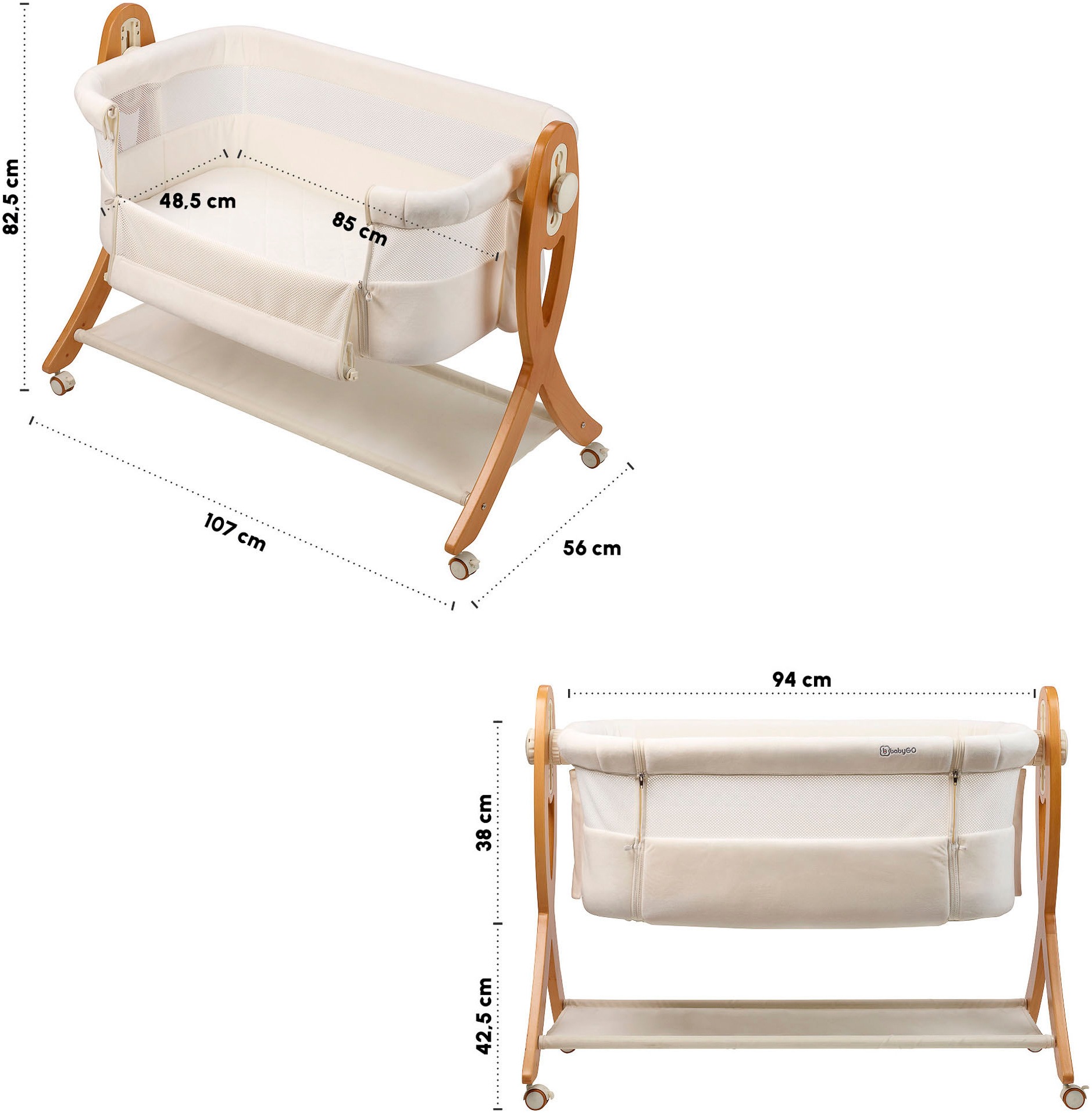 BabyGo Beistellbett »SidebySide, weiß/beige«, mit Schaukelfunktion