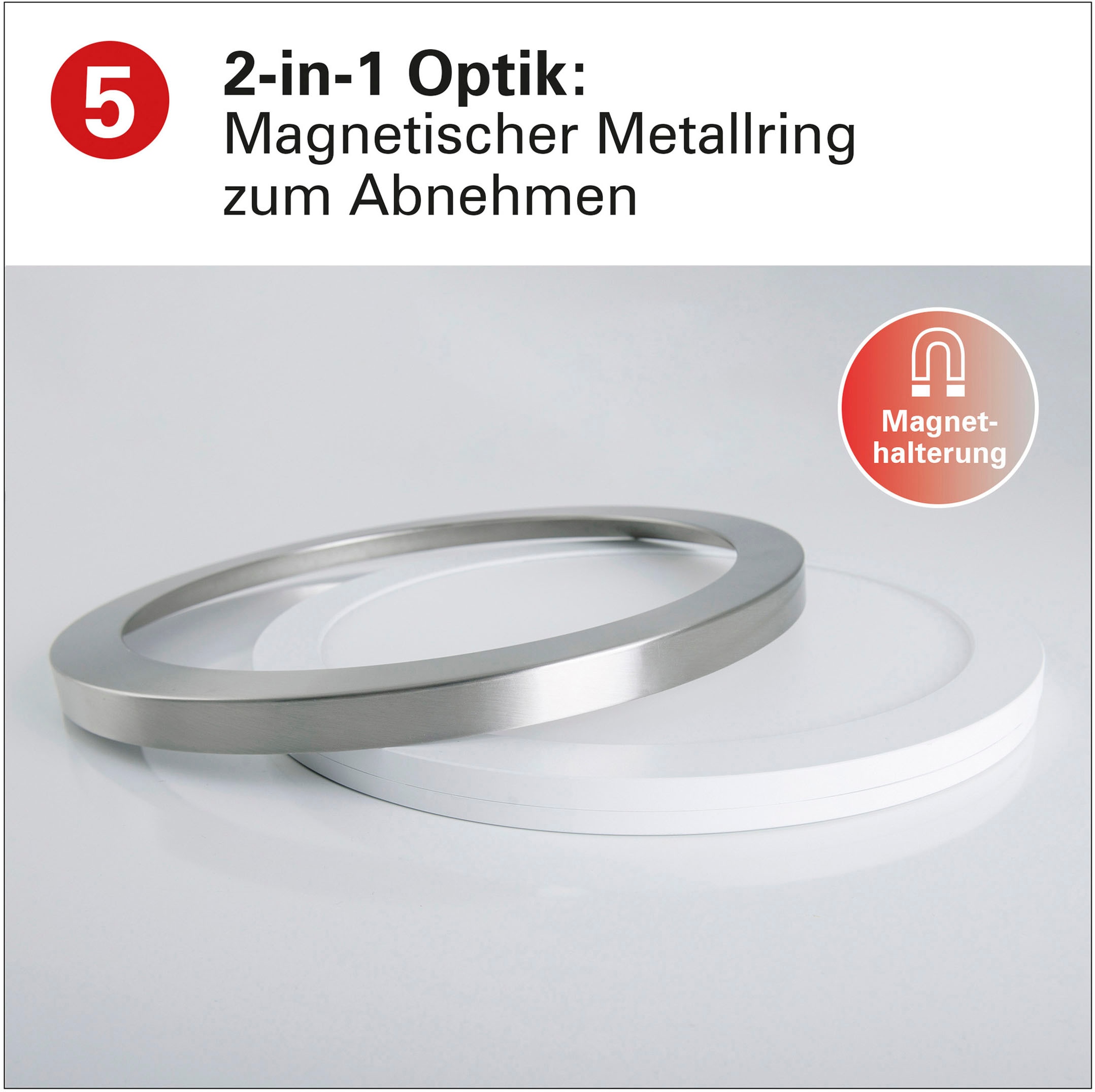 näve LED Deckenleuchte »Bonus«, 1 flammig, Leuchtmittel LED-Modul | LED fest integriert, 4 Lichtfarben, 2-in-1-Optik,Ring chrome magetisch abnehmbar