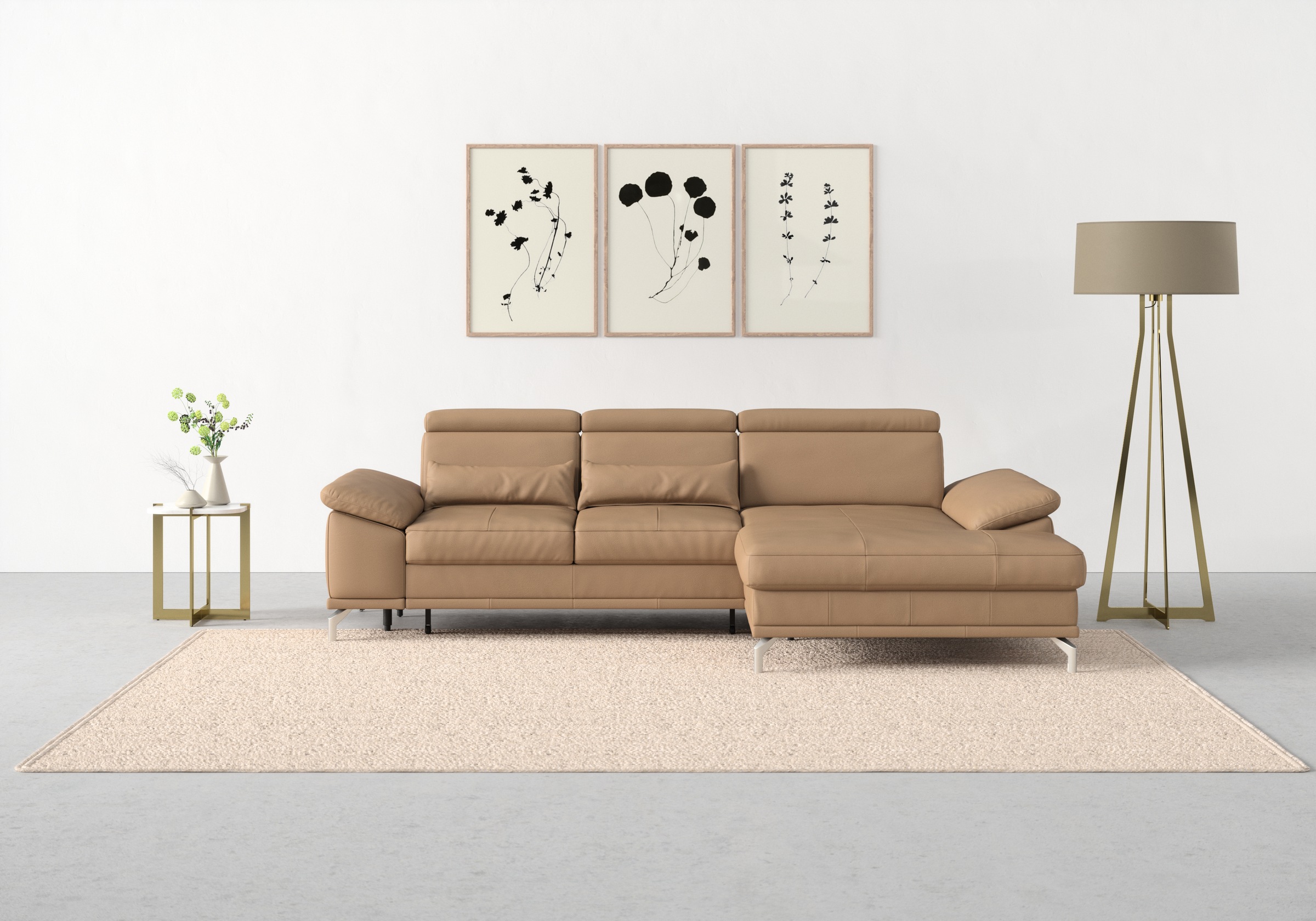sit&more Ecksofa "Cabrio L-Form, B: 295 cm, mit Sitztiefen-, Arm- & Kopfteilverstellung" 2 Nierenkissen, Federkern, optional Schlaffunktion und Stauraum