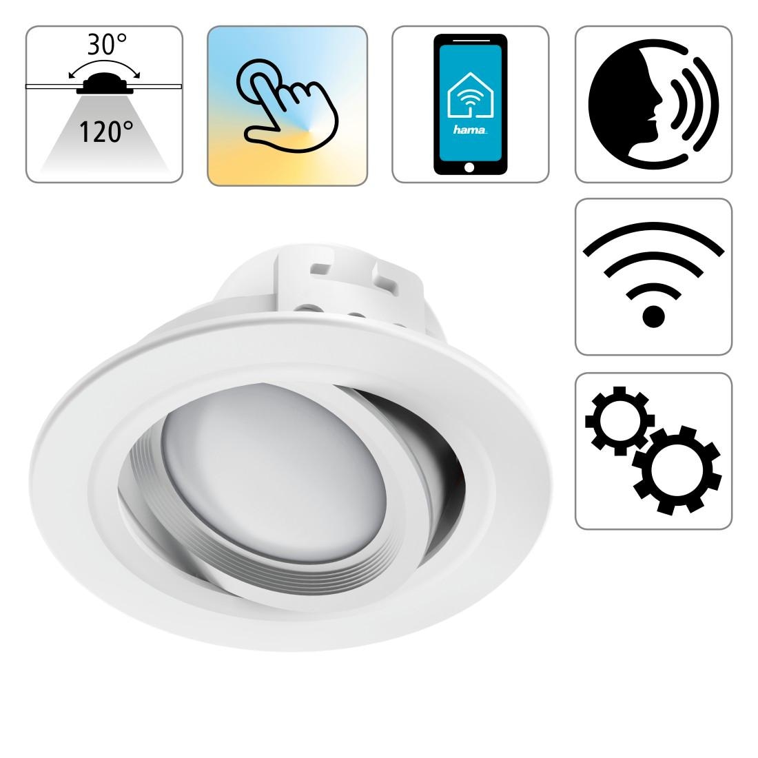 Hama Smarte LED-Leuchte »WLAN LED Einbauspot, 5W, Sprachsteuerung, Appsteuerung, verstellbar«