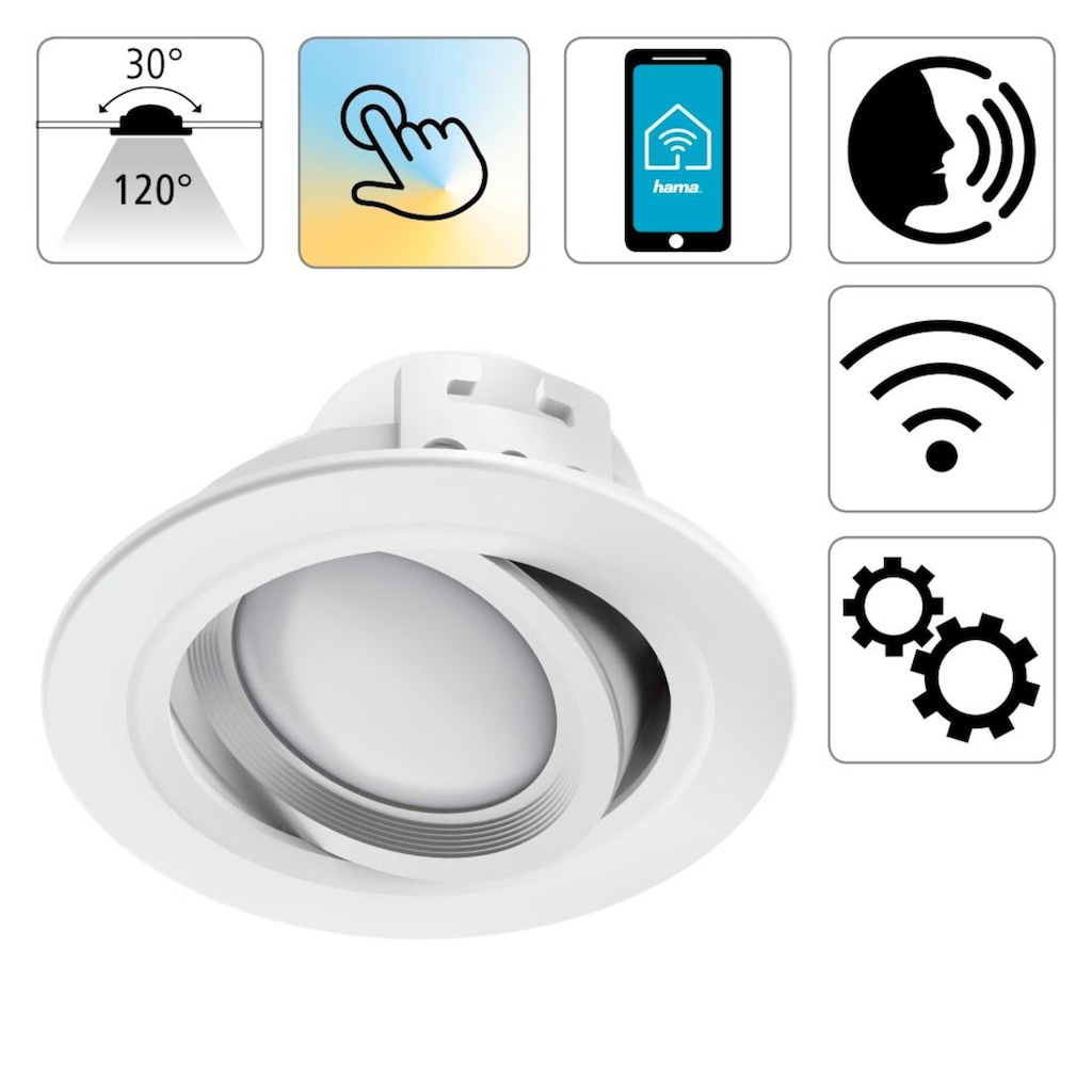 Hama Smarte LED-Leuchte »WLAN LED Einbauspot, 5W, Sprachsteuerung, Appsteuerung, verstellbar«