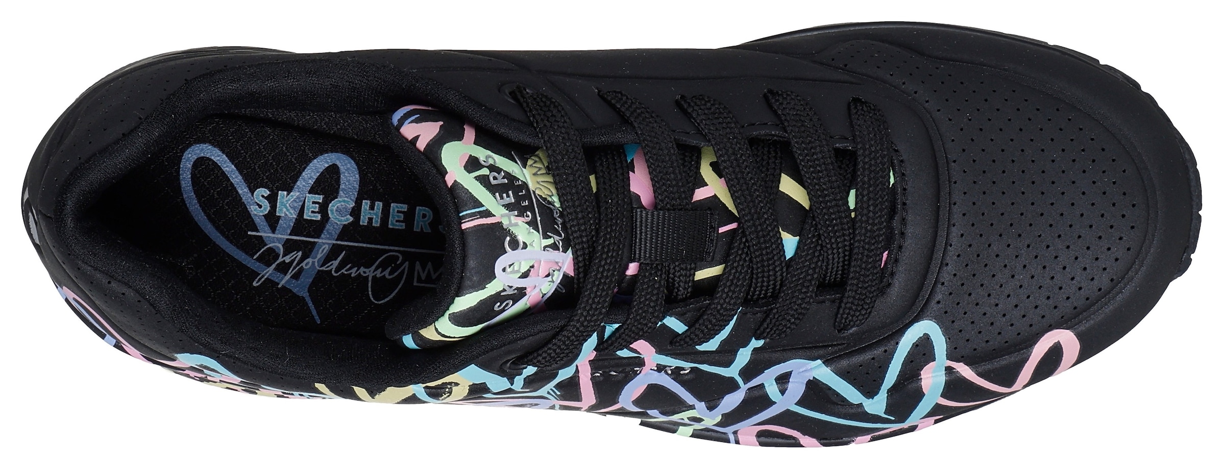Skechers Wedgesneaker »UNO-SPREAD THE LOVE«, Freizeitschuh, Halbschuh, Schnürschuh mit coolem Graffiti-Print
