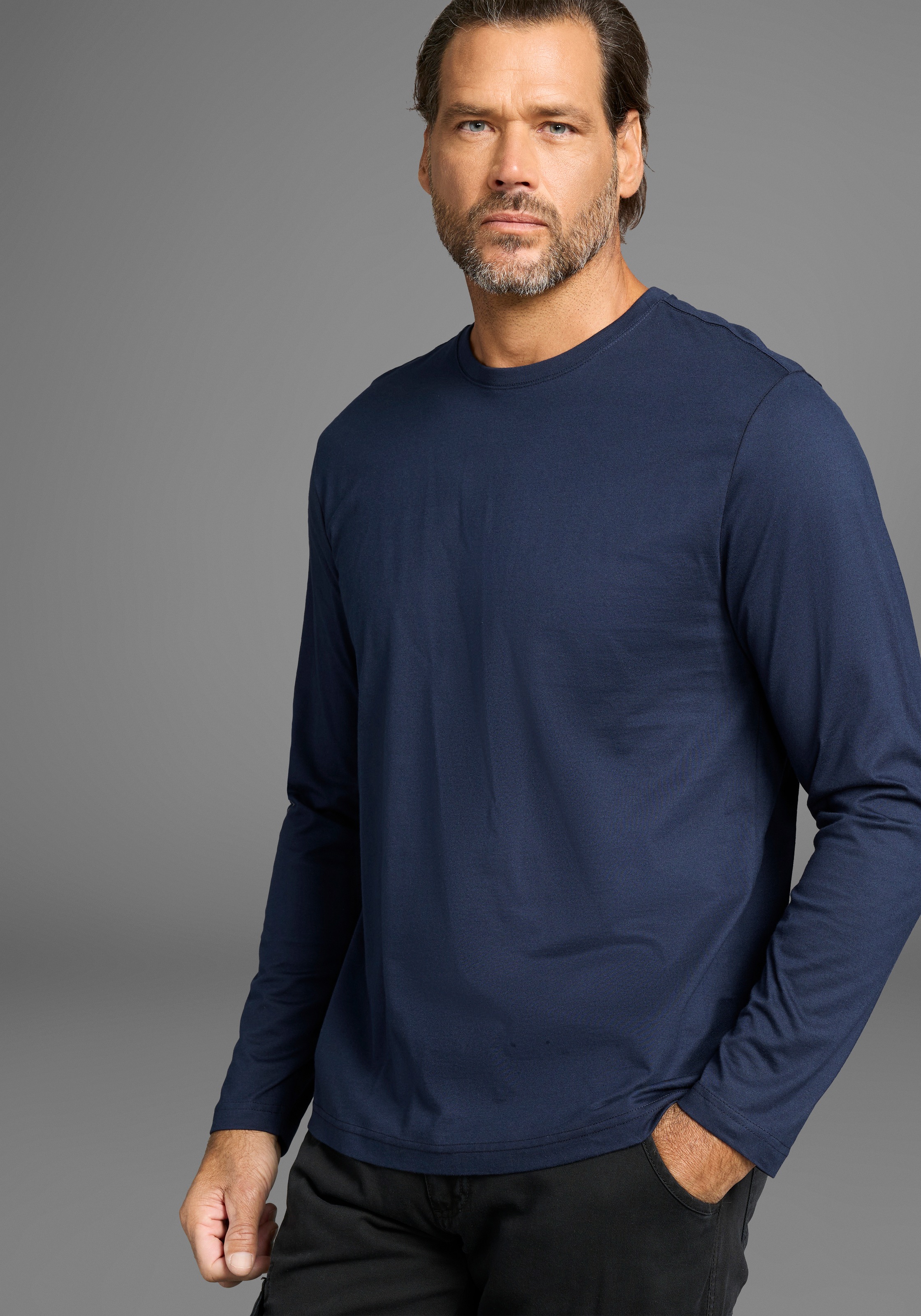 Man's World Langarmshirt »neue Farbe !«, (3er-Pack), Langarm, unifarben, aus Baumwolle, im 3er-Pack