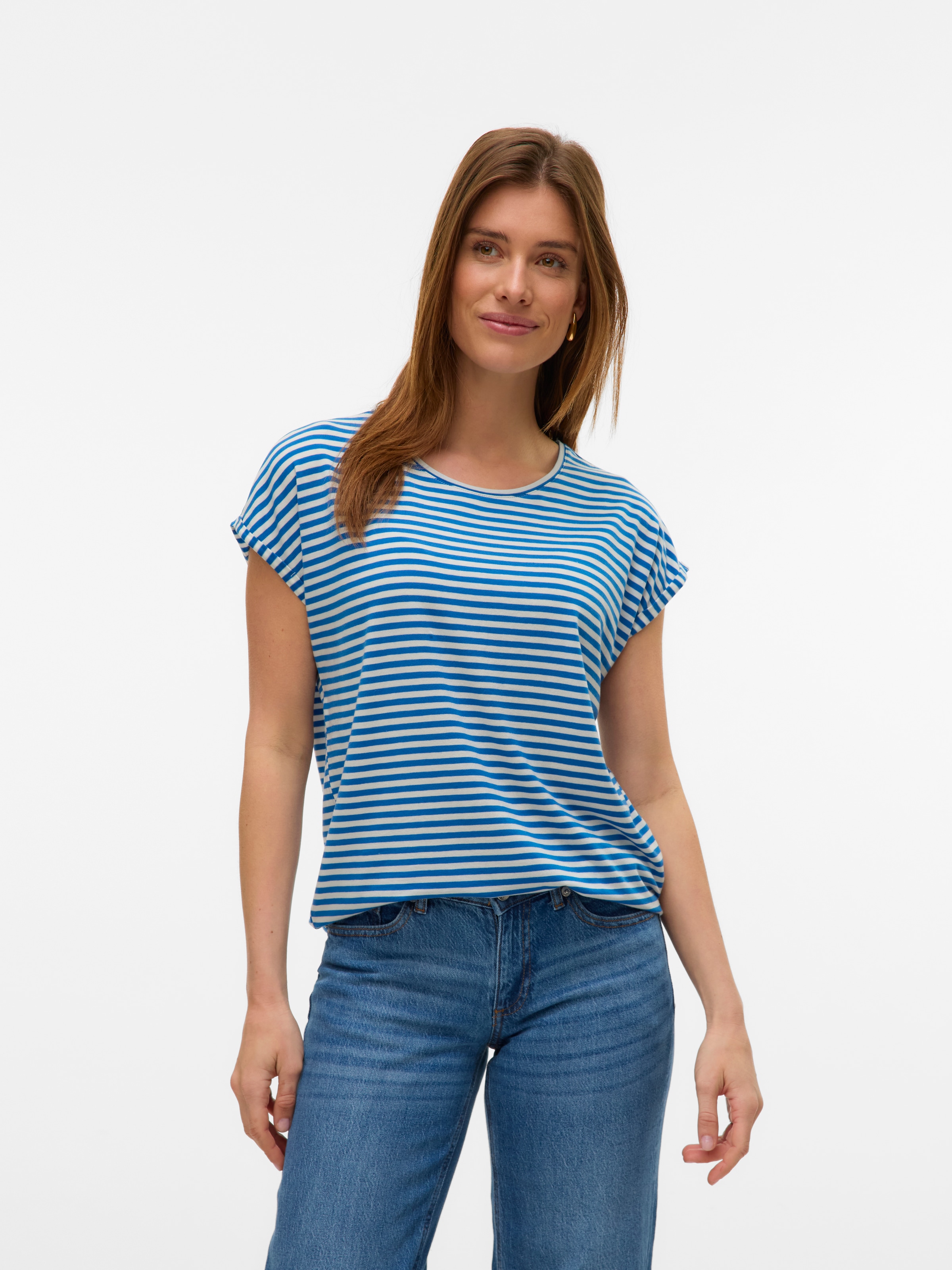 Vero Moda Rundhalsshirt "VMAVA PLAIN SS TOP STRIPE GA JRS NOOS" Materialmix günstig online kaufen