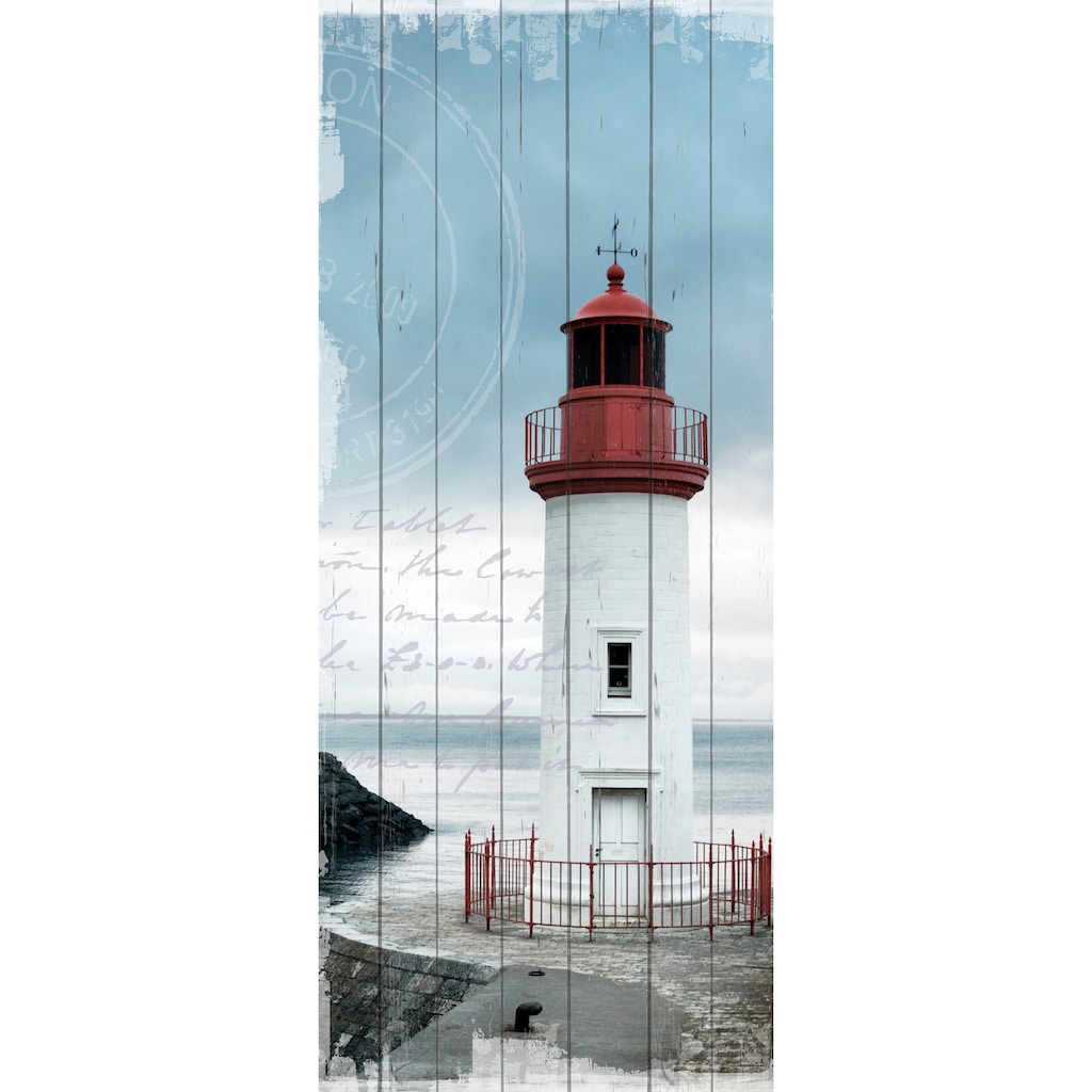 queence Holzbild »Einsamer Leuchtturm«