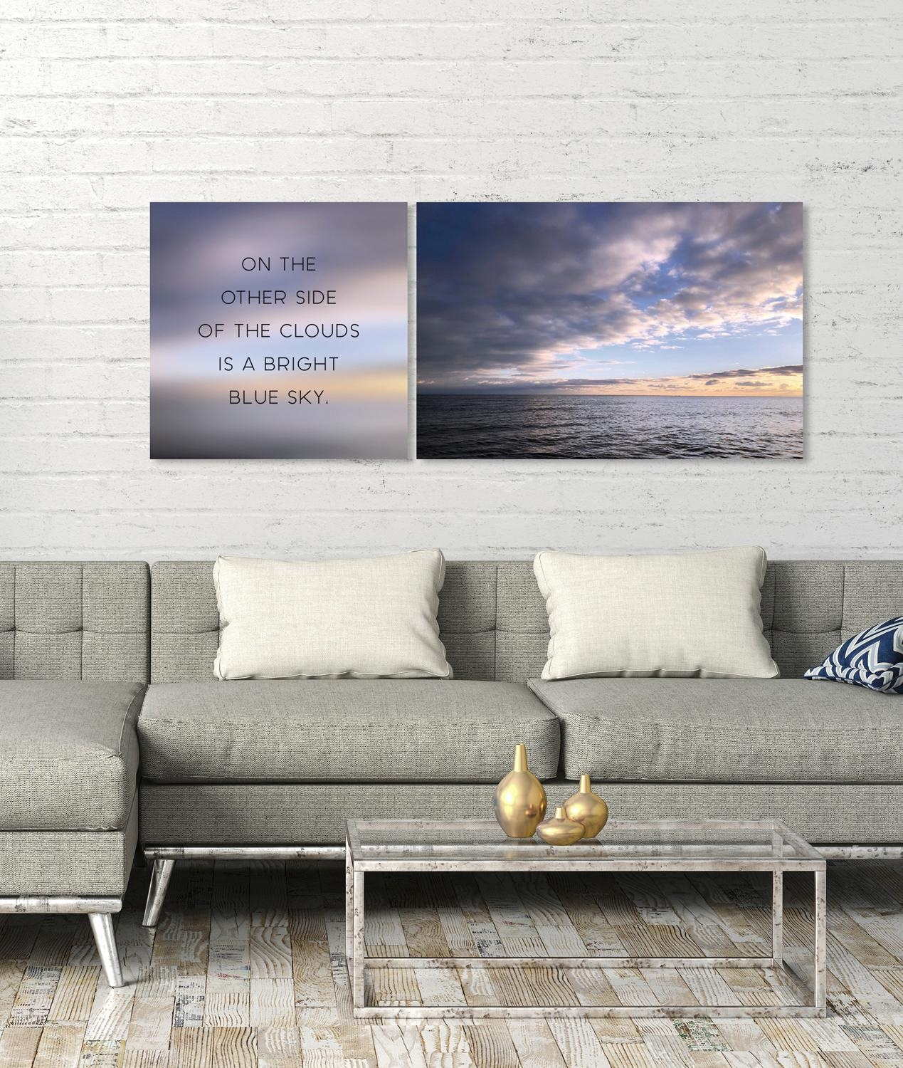 queence Leinwandbild »Blue Sky«, Himmel-Himmelsbilder-Kunst-Modern-Spa-Spa Bilder-Sprüche-Sprüche & Texte-Schriftzug-Schriftzüge-Wolken-Meer-Meer Bilder, (Set), Premium-Leinwandstoff, Handarbeit aus Deutschland, Spruch, 2er Set