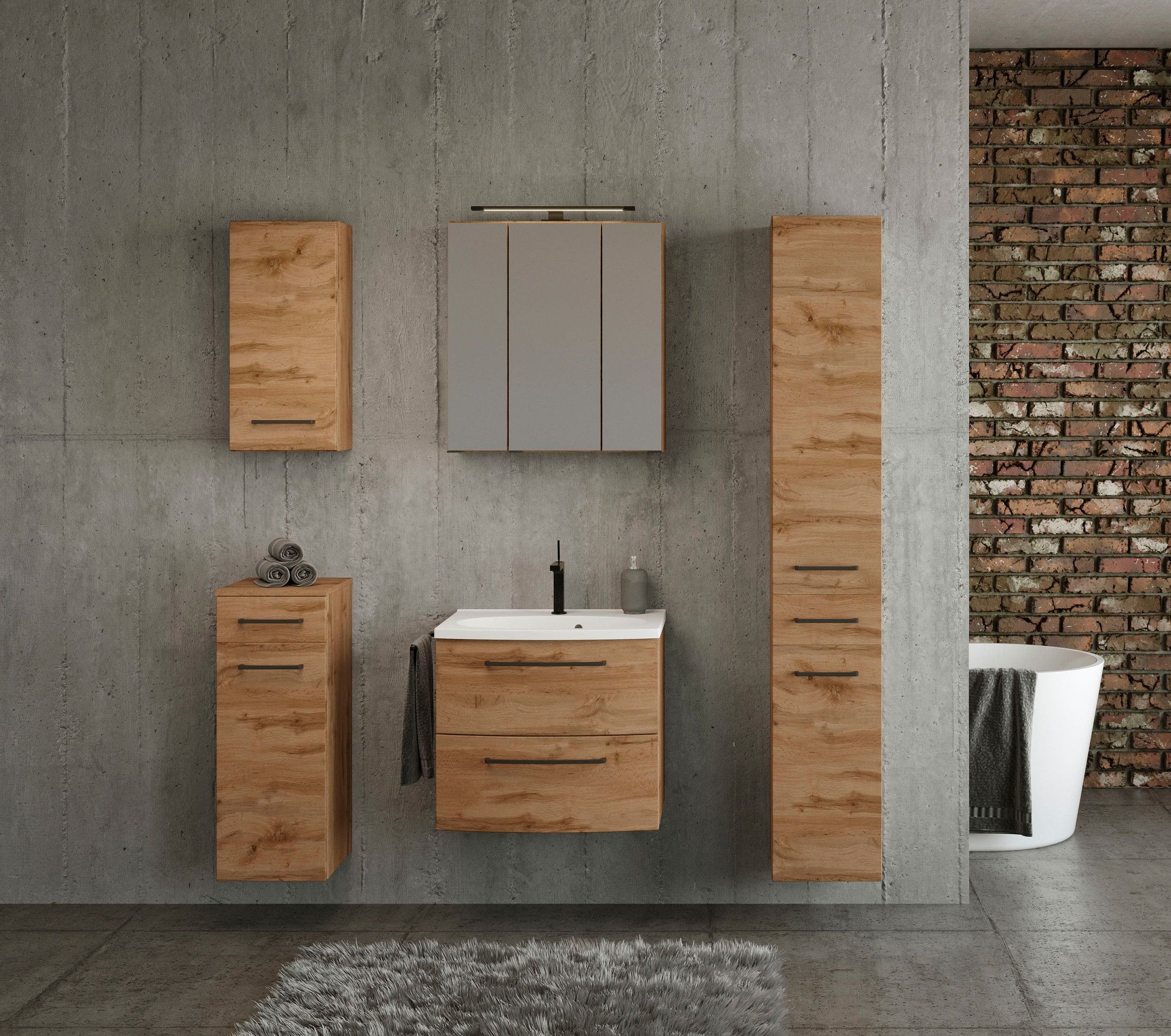 welltime Waschbeckenschrank »Chicago«, Badmöbel, Waschtisch mit Mineralgussbecken, Breite 60 cm, Softclose