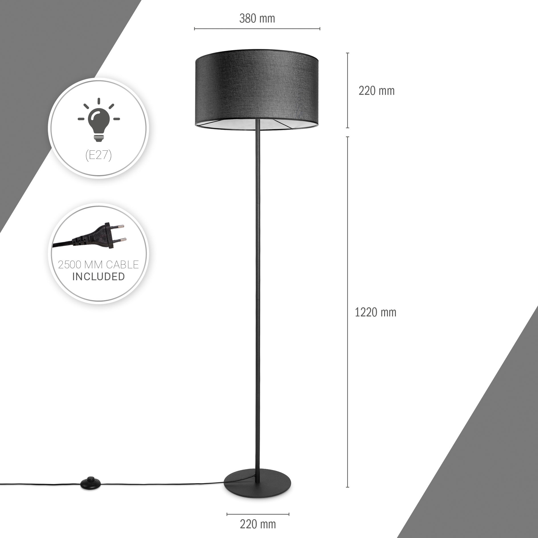 Paco Home Stehlampe »LUCA CANVAS UNI COLOR«, Lampenschirm Stoff Wohnzimmer Leselampe Büro E27 Stehlampe Skandi