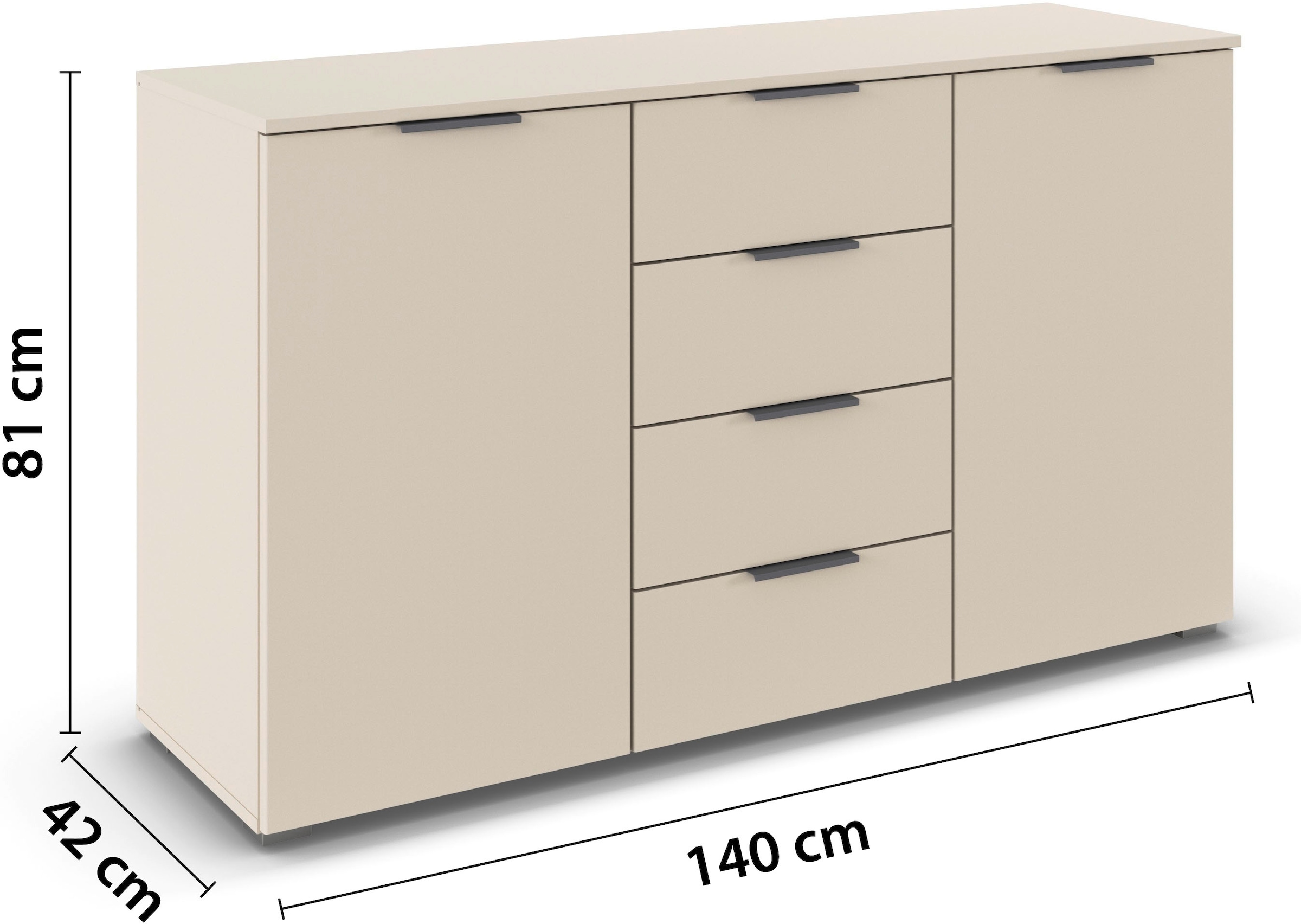 rauch Kombikommode »Sideboard Schubladenkommode AGORDO mit Dekor- oder Hochglanzfront«, (in zwei Griff-Farben), mit 4 Schubkästen und 2 Türen sowie Metallgriffen MADE IN GERMANY