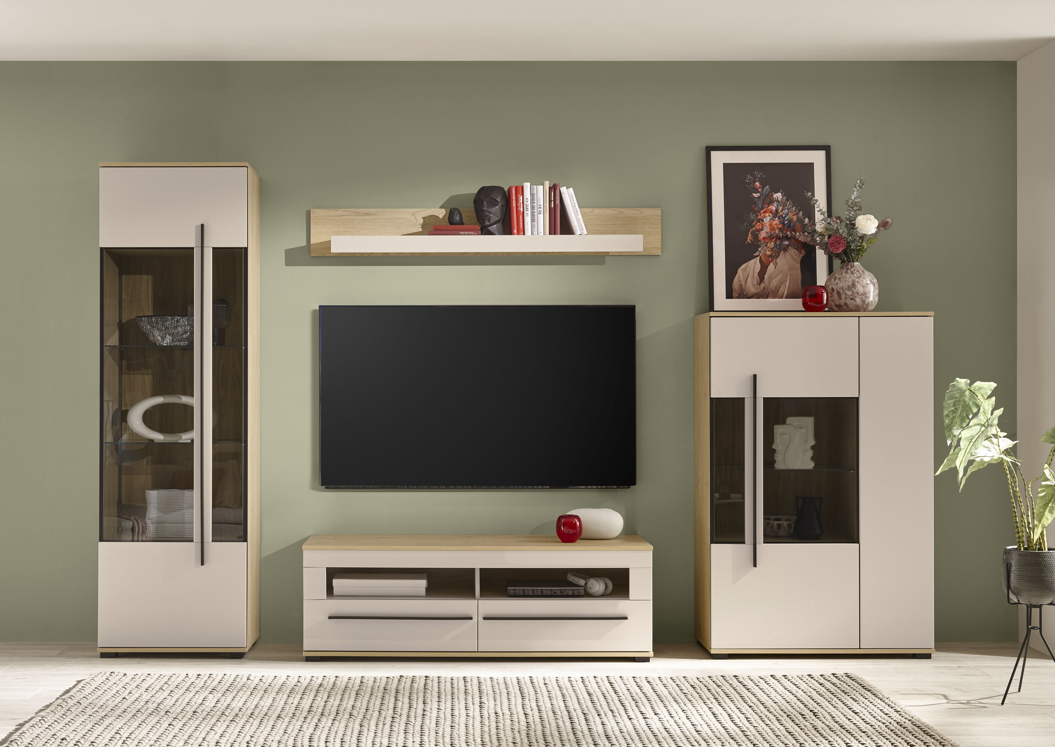 Home affaire Wohnwand "Cantara, Anbauwand, Wohnzimmer-Set, in Eiche Evoke, Weiß oder Kaschmir" Set