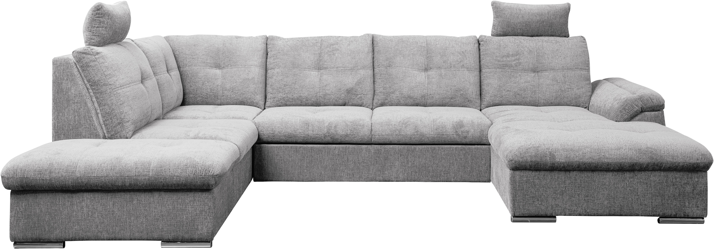WERK2 Wohnlandschaft »Arena 339 cm breit mit Bett & Bettkasten, wahlw. mit 2 Kopfstützen« U-Form, XXL, Schlaffunktion, Bettkasten