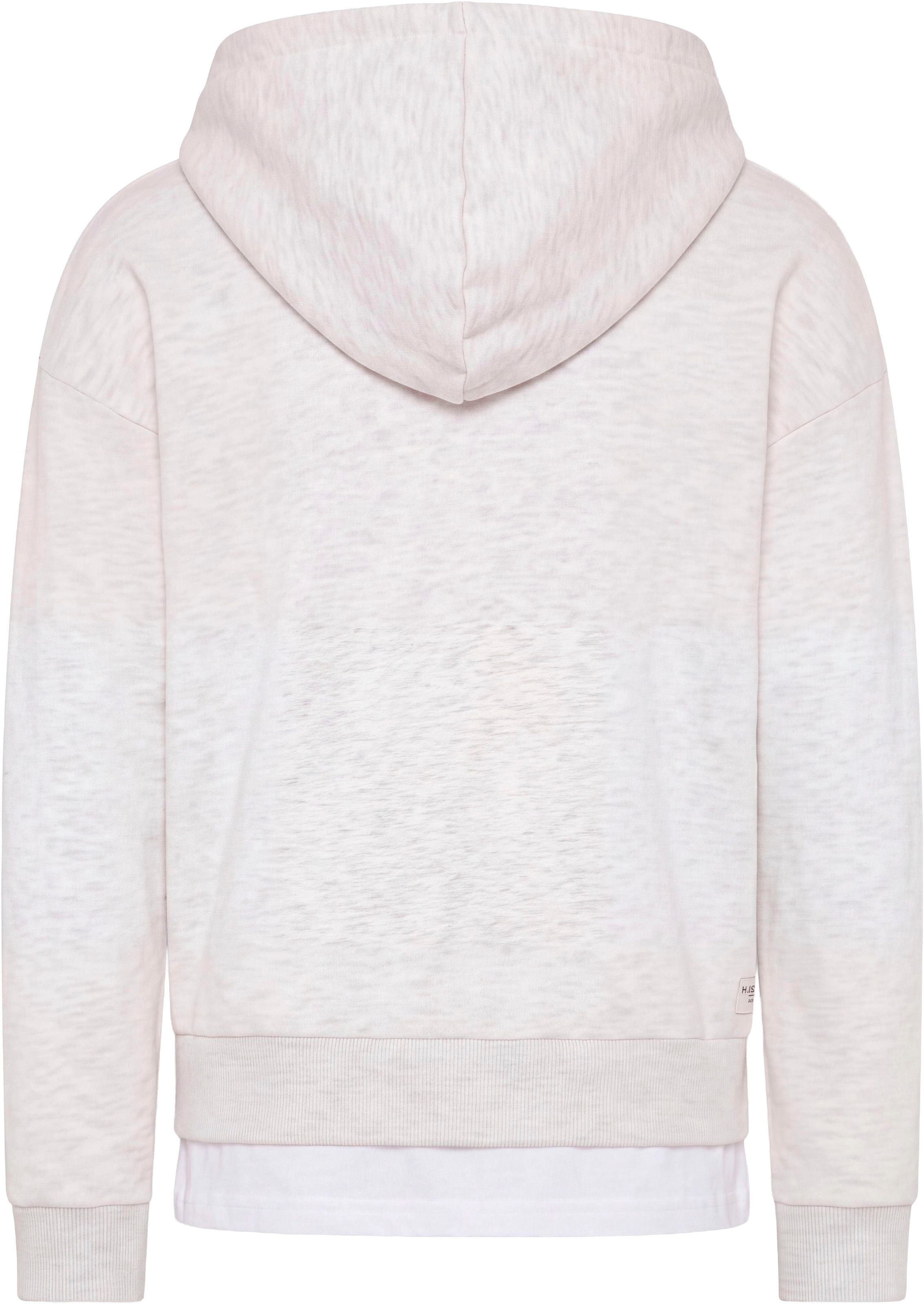 H.I.S Kapuzensweatshirt »2in1 look, H.I.S Sweatshirts mit New York Druck«, Hoodie mit modischem Druck und Badge, in weich angerauter Sweatware
