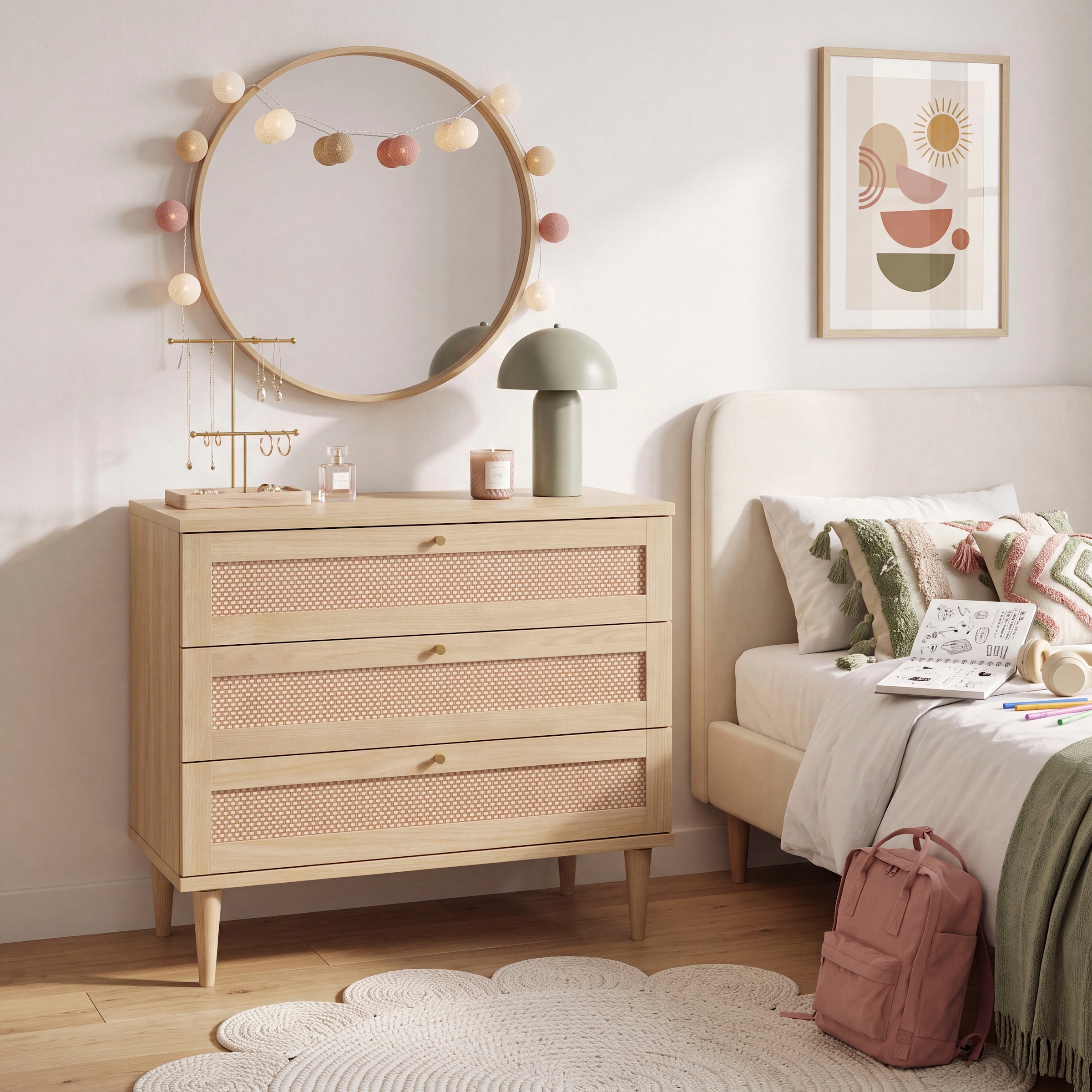 OTTO home Kommode »ELLIAN mit Wiener Geflechtoptik, 3 Schubkästen« Holzfüße, Metallgriffe, Made in EU, viel Stauraum