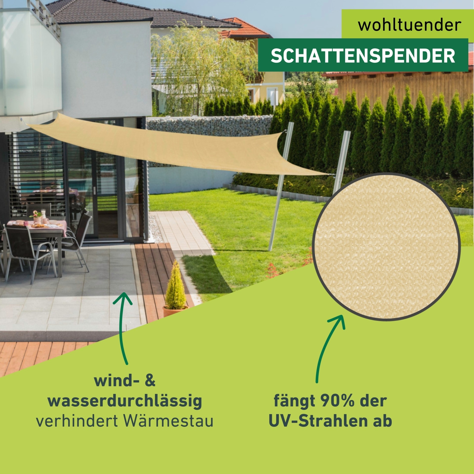 Windhager Sonnensegel »Capri, Quadrat Segel zur Beschattung von Garten, Terrasse, Balkon« Sonnenschutz 4 x 4 m, erhältlich in grau oder champagner