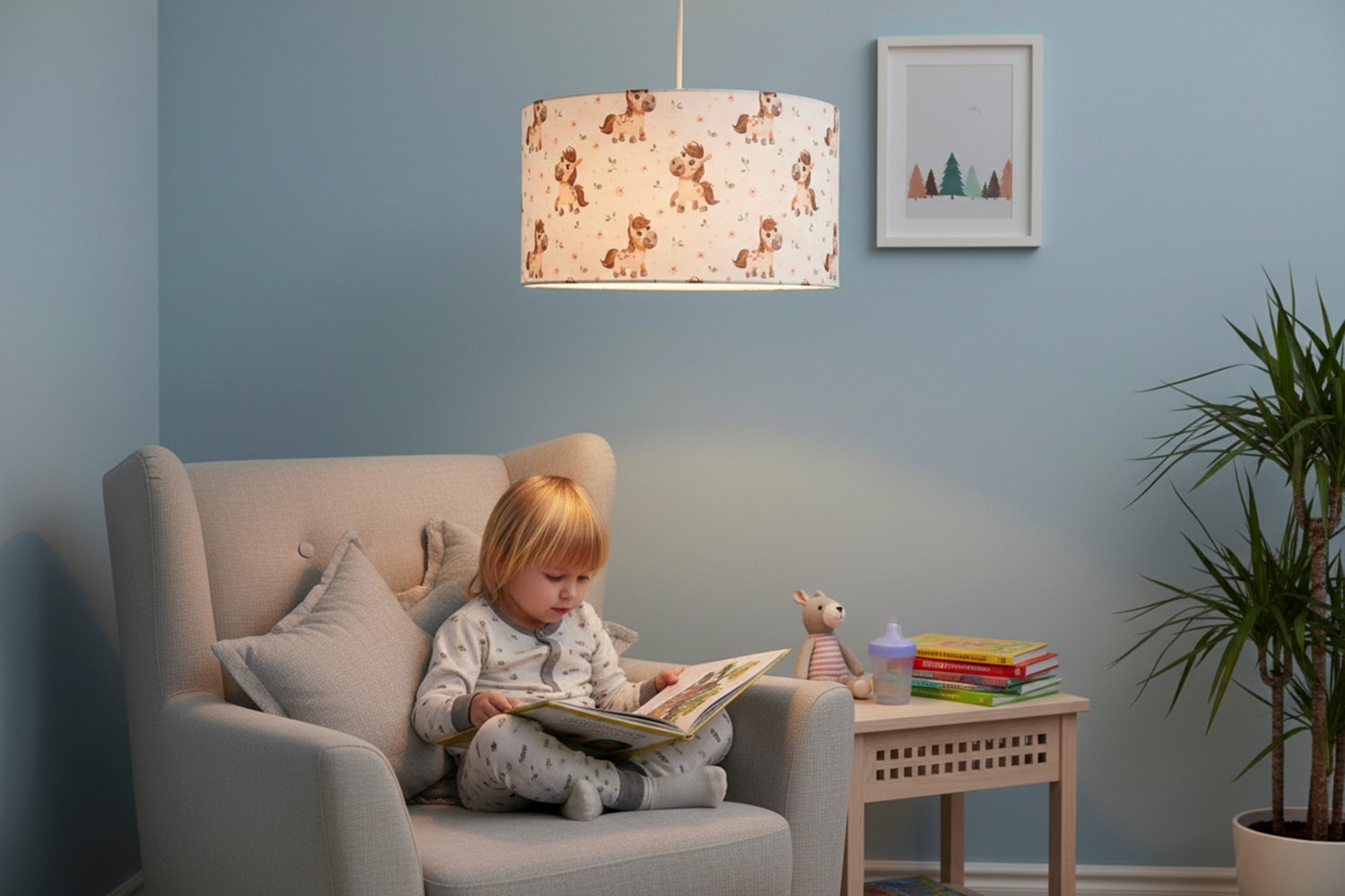 niermann Hängeleuchte »Stoff-Pendelleuchte mit Motiv "Pony Paula", Kinderzimmer, Kinderlampe« E27 1 Stk. Stoffschirm, höhenverstellbare Pendelaufhängung, Made in Germany
