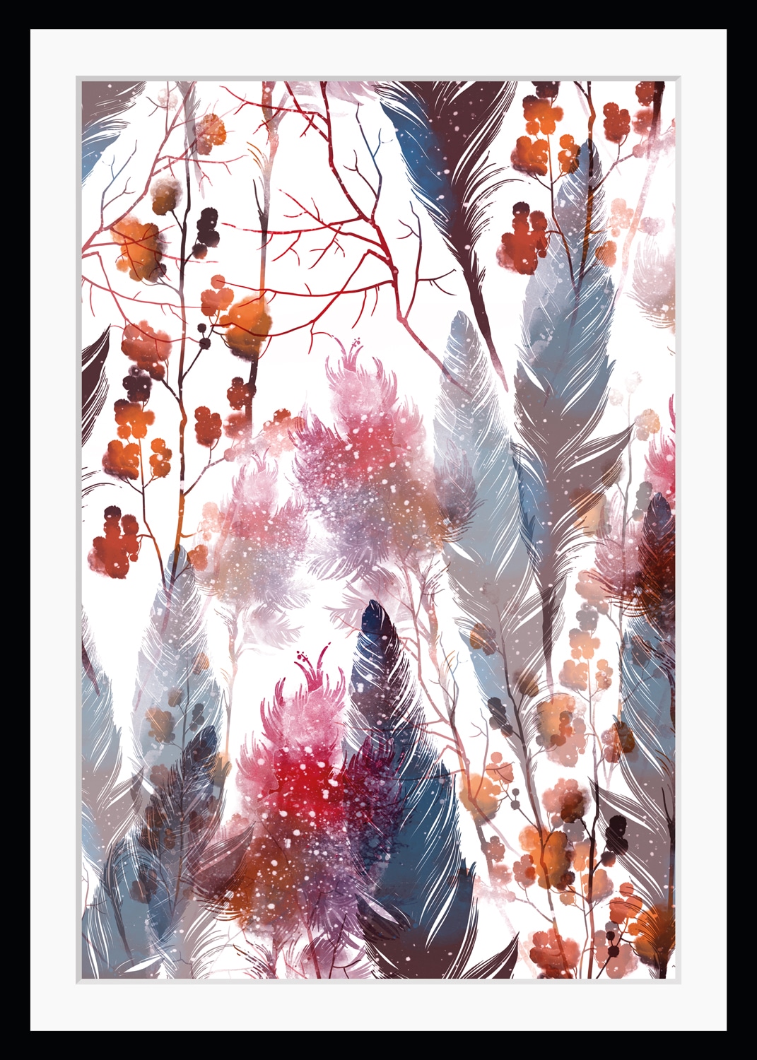 queence Bild "Ida" Blumen Blumenbilder Federn Kunst Pflanzen Pflanzenbilder HD Premium Poster-Druck inkl. Holzrahmen