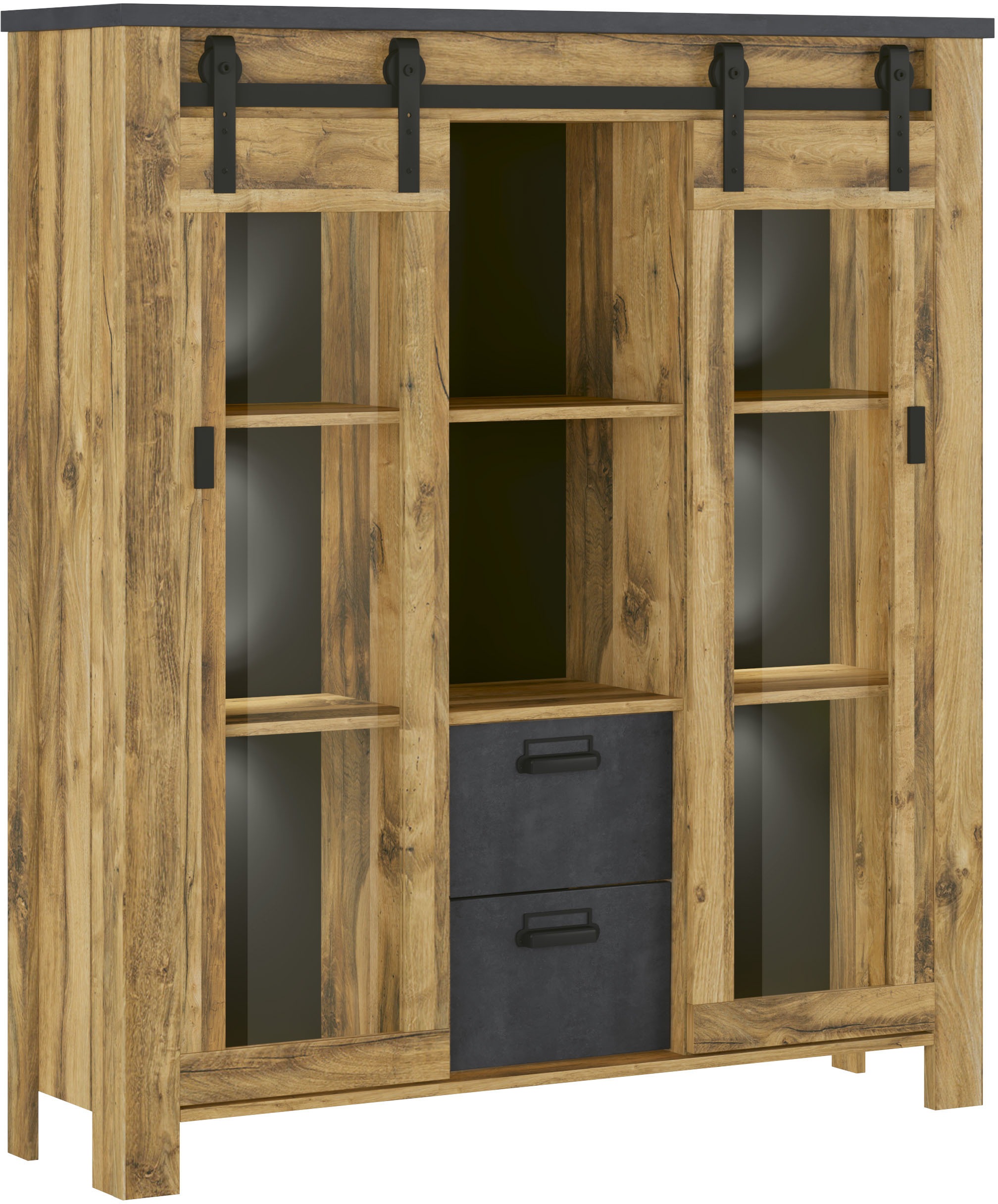 Home affaire Highboard "York, moderner Hochschrank, Vitrine in Hunton Oak, günstig online kaufen