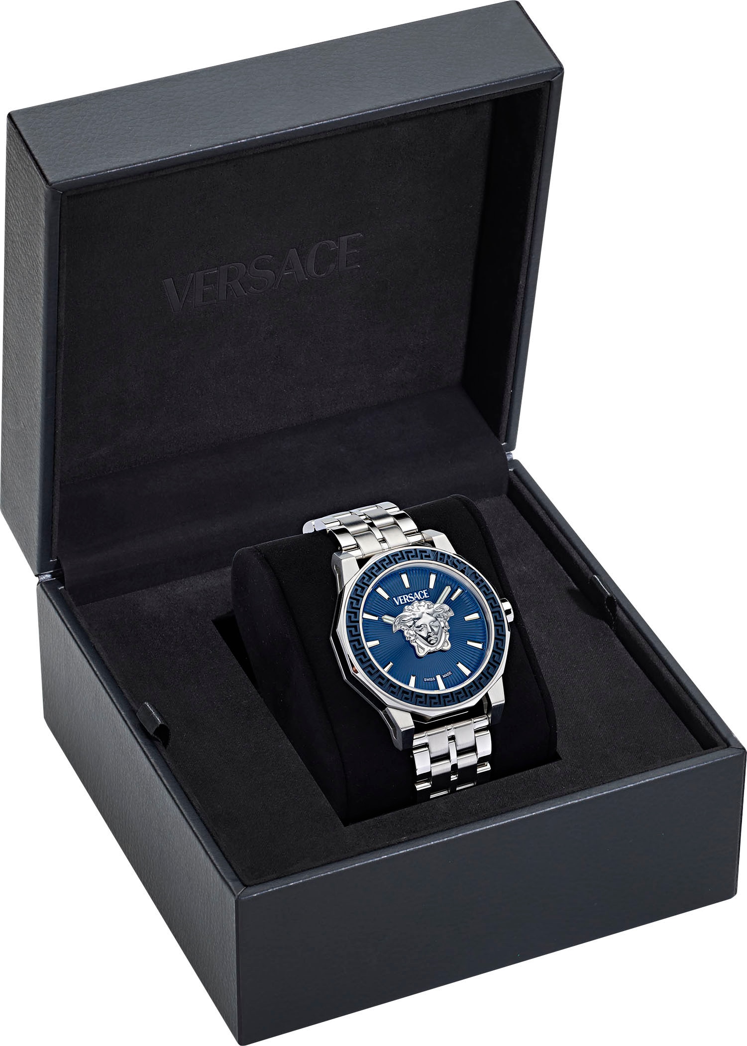 Versace Quarzuhr »MEDUSA DECO GENT«, Armbanduhr, Herrenuhr, Swiss Made, Saphirglas, Edelstahlarmband,analog