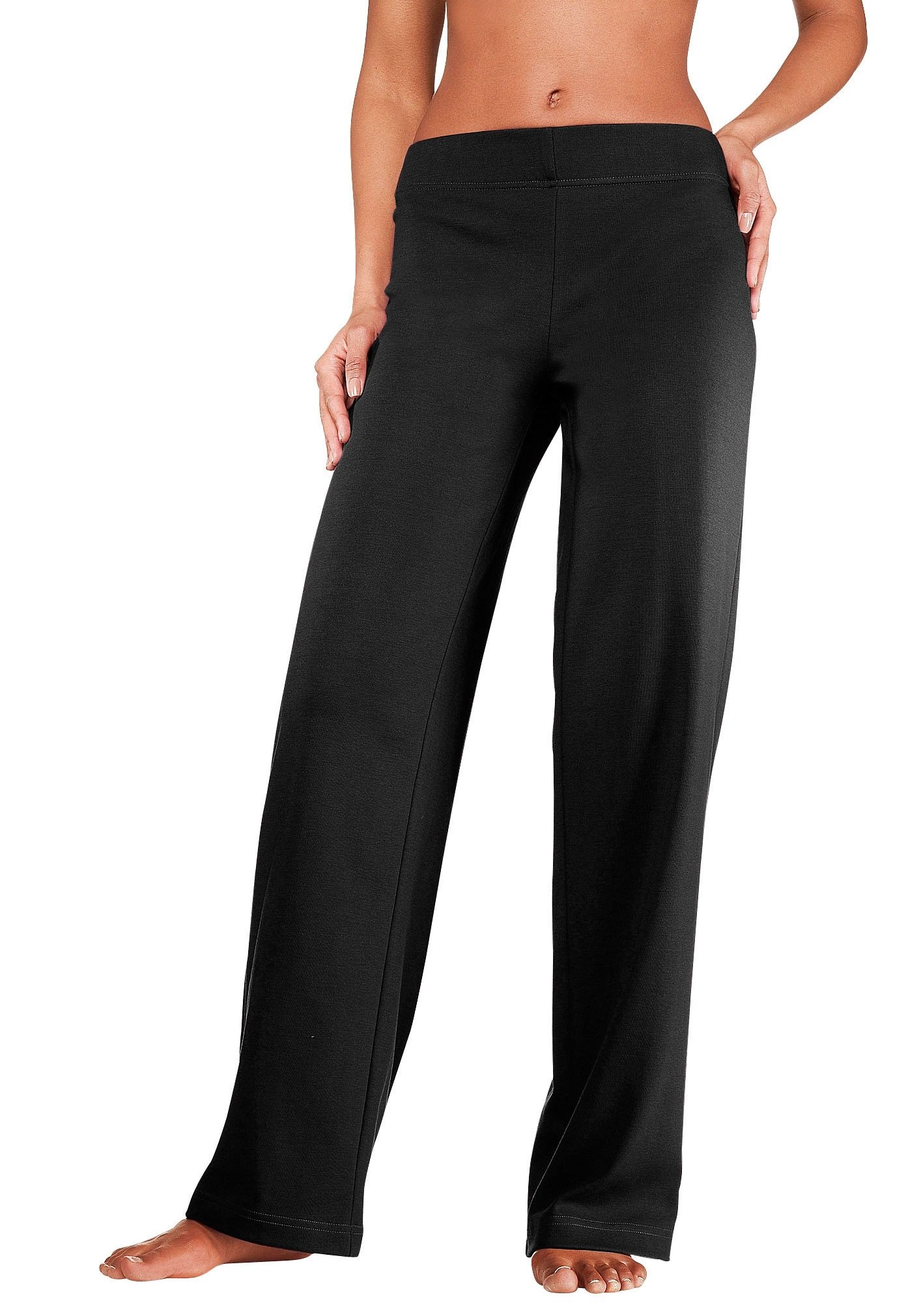 Homewearhose VIVANCE, Damen, Gr. 36/38, N-Gr, schwarz, Strick, Obermaterial: 60% Baumwolle, 40% Polyester, unifarben, Basic, bequem lang, Hosen, mit geradem Bein, Loungewear