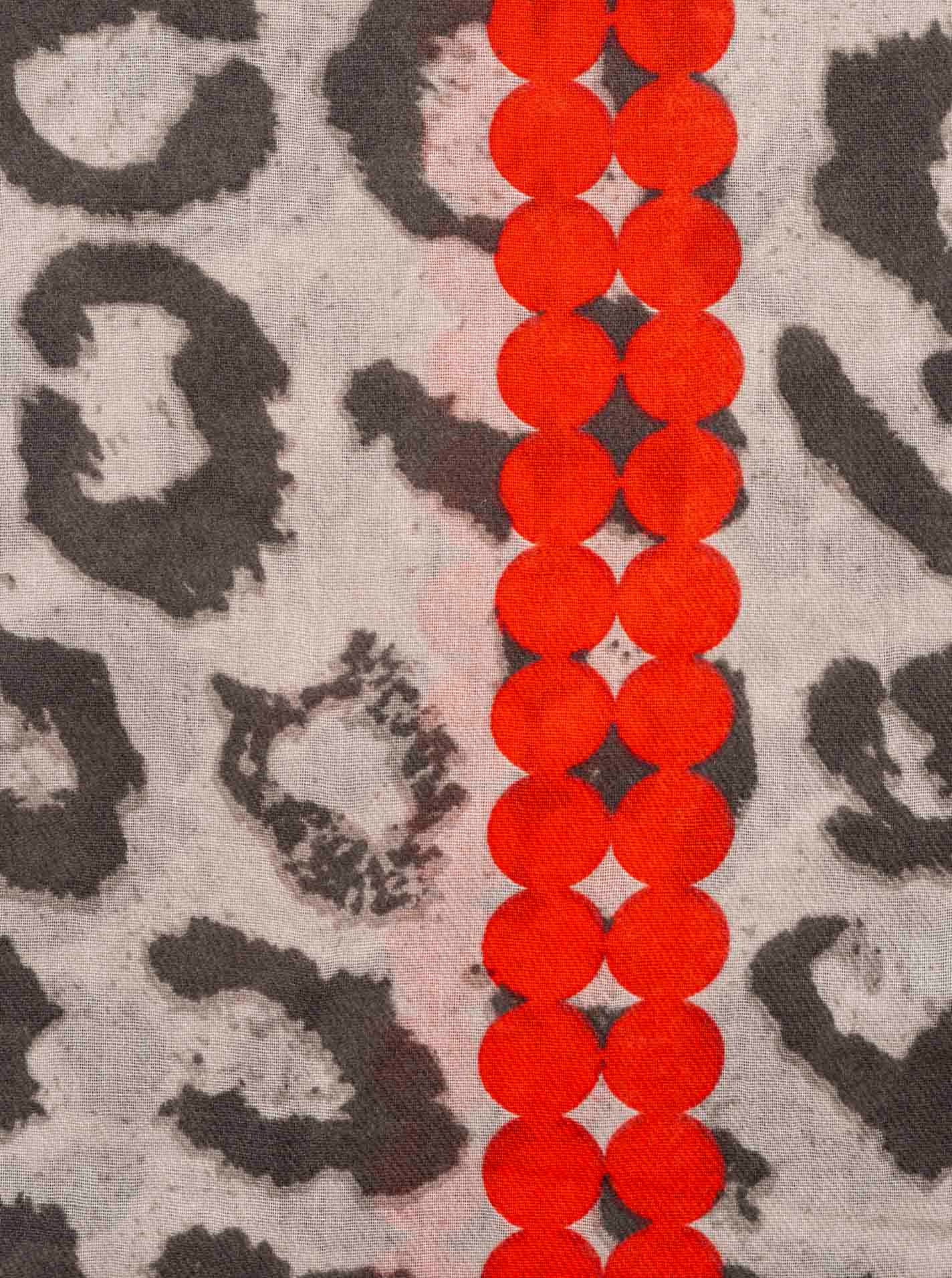 Zwillingsherz Schal ""Leo & Colors"" Leomuster, rotes Detail, Fransen günstig online kaufen