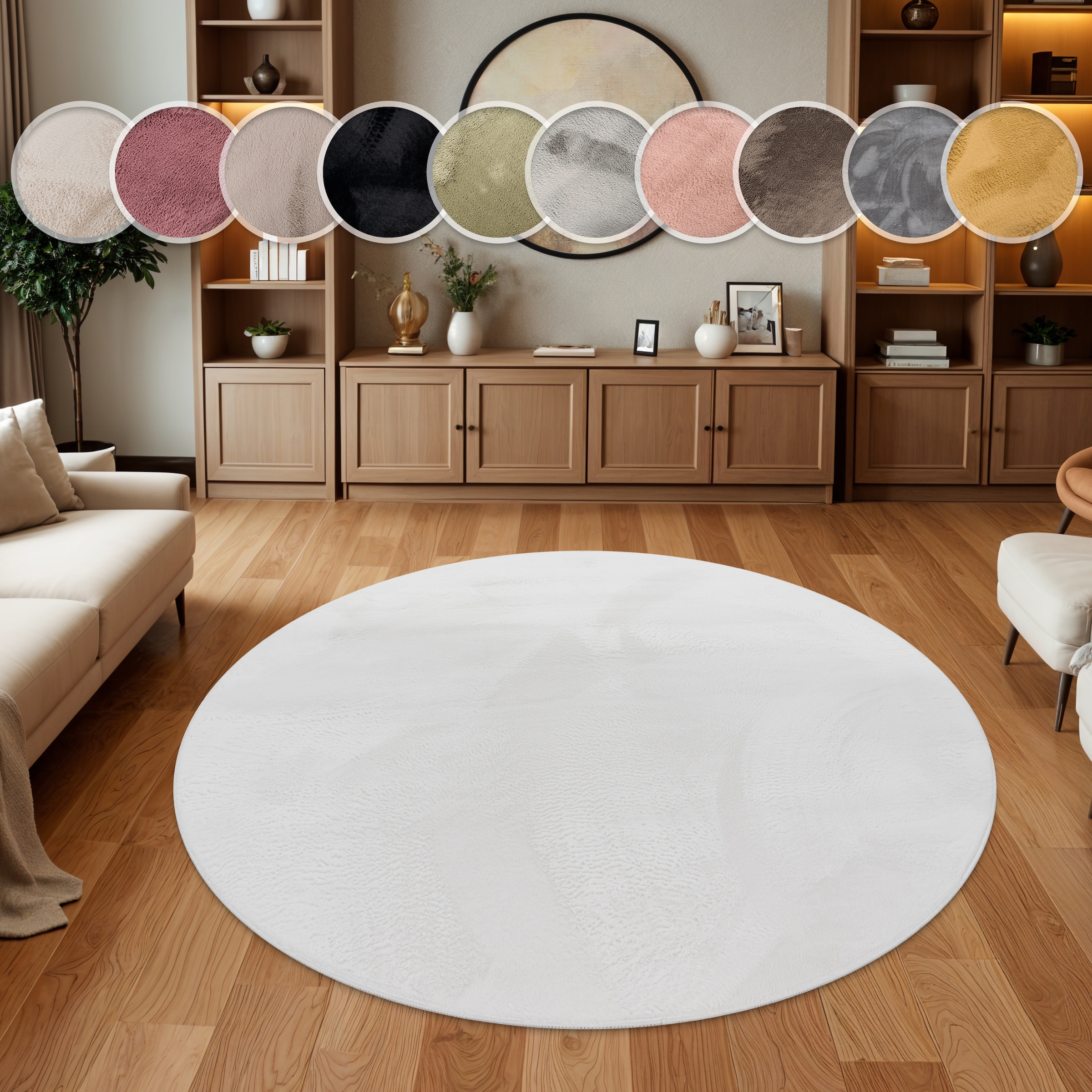 Paco Home Fellteppich "Kunstfell Soft 380" rund 14 mm Höhe Langflor, Kusche günstig online kaufen