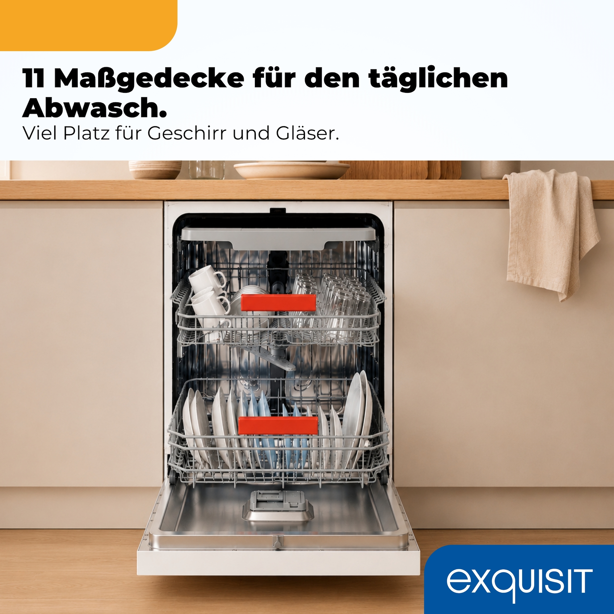 exquisit Standgeschirrspüler 9311 »GSP9311-450C weiss« 9 l 11 tlg. Maßgedecke 10 Maßgedecke, 7 Programme, Besteckschublade, Auto Door Open, AquaStop