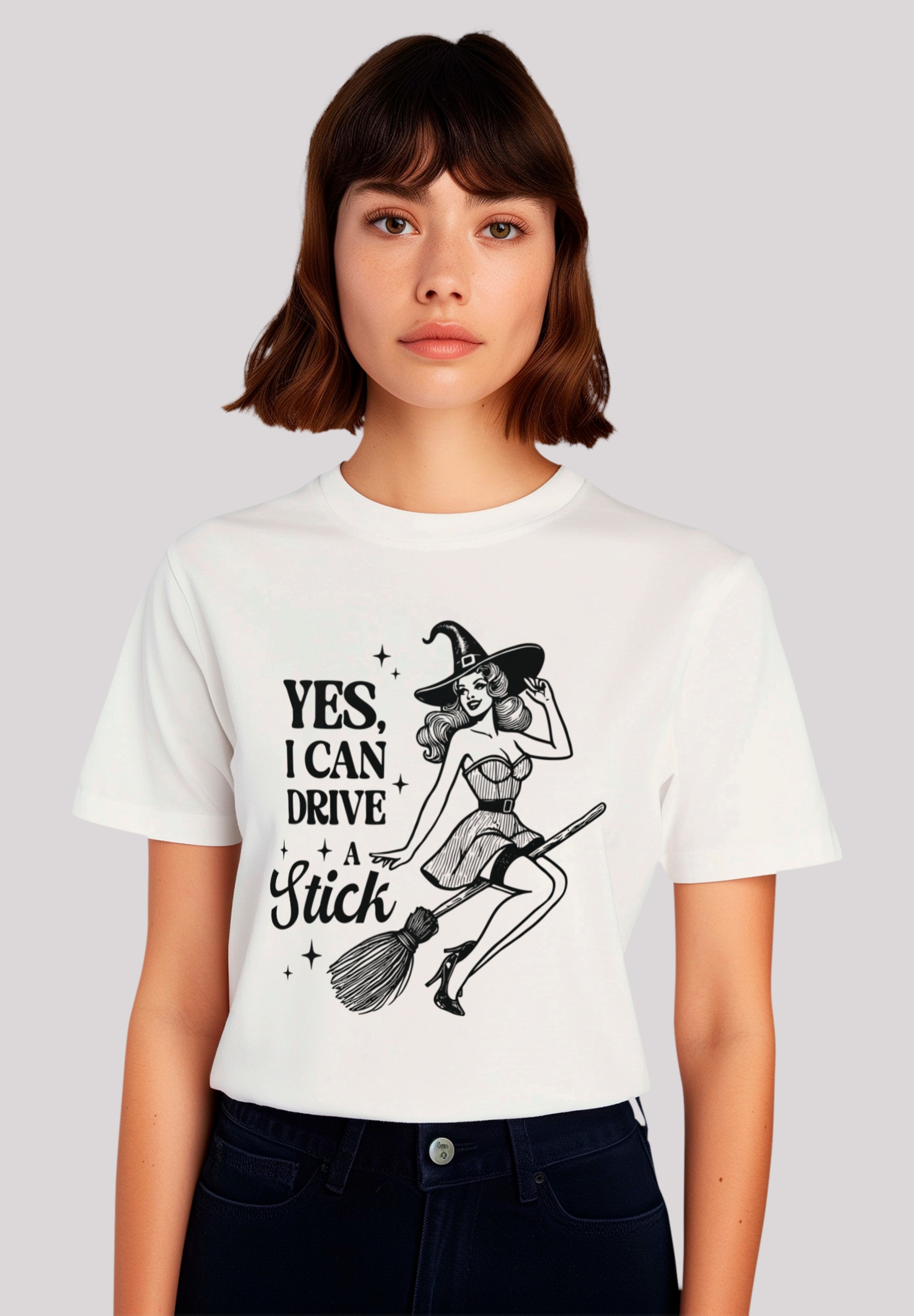 F4NT4STIC T-Shirt "Halloween Witch yes I can drive a stick", Premium Qualit günstig online kaufen