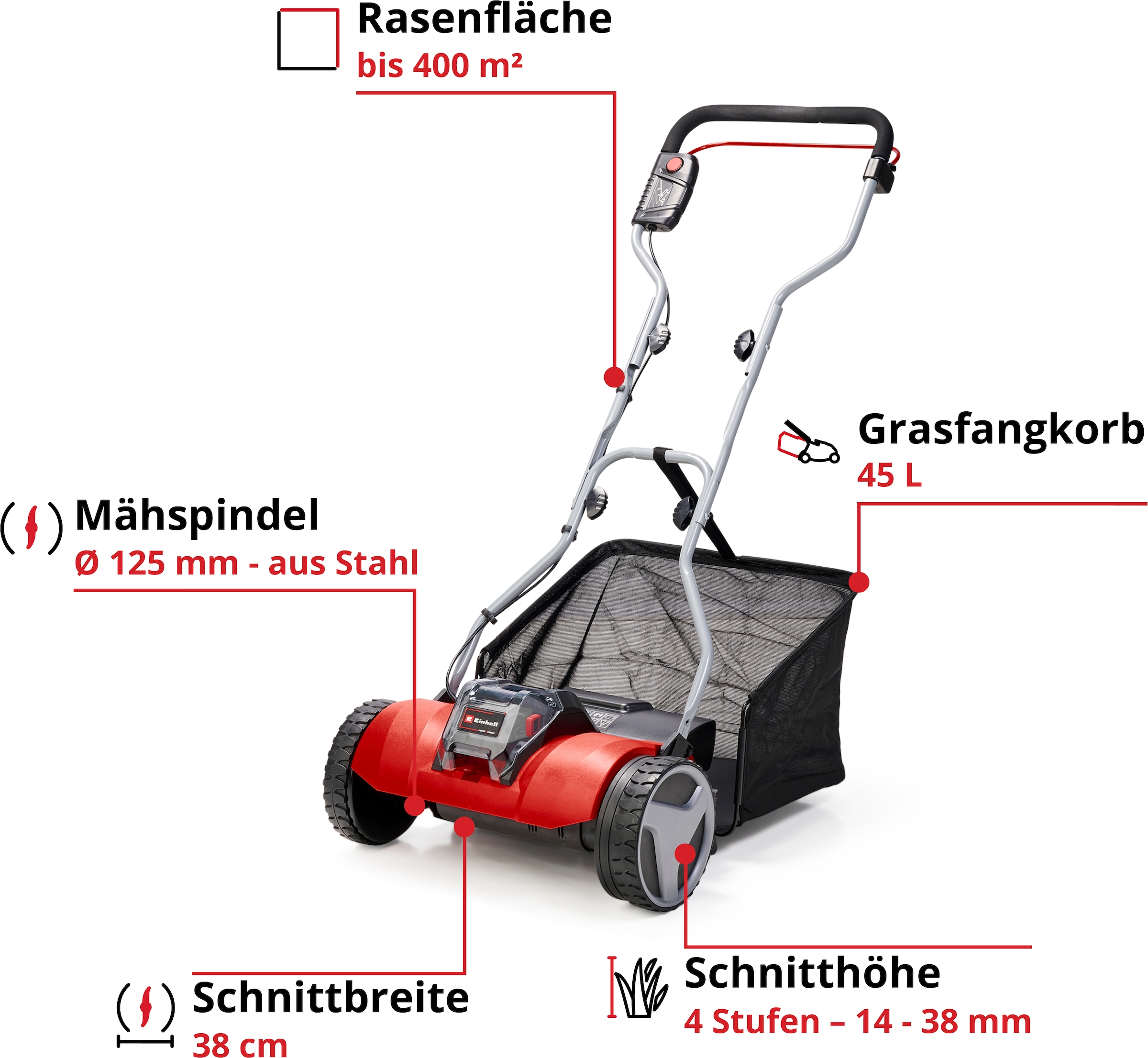 Einhell Akkurasenmäher »Spindelmäher GE-HM 18/38 Li-Solo«, ohne Akku und Ladegerät