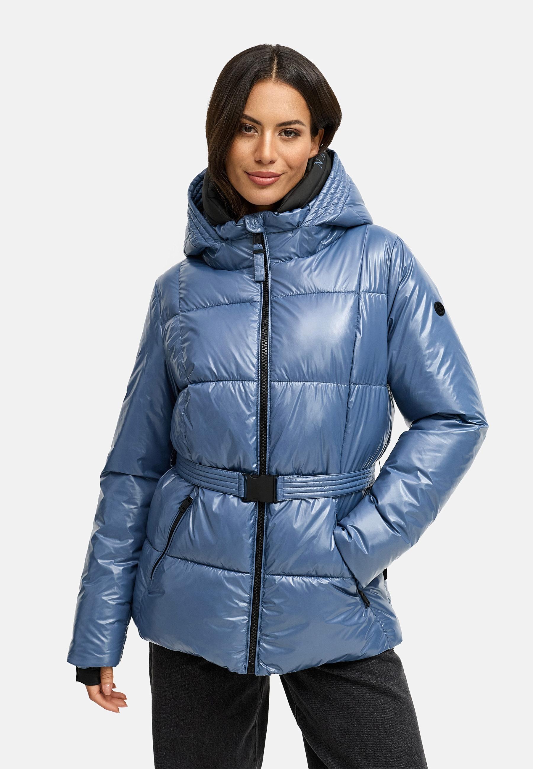 Navahoo Steppjacke »Eisglanz 14« mit Kapuze Glänzende Damen Winterjacke mit Taillengürtel