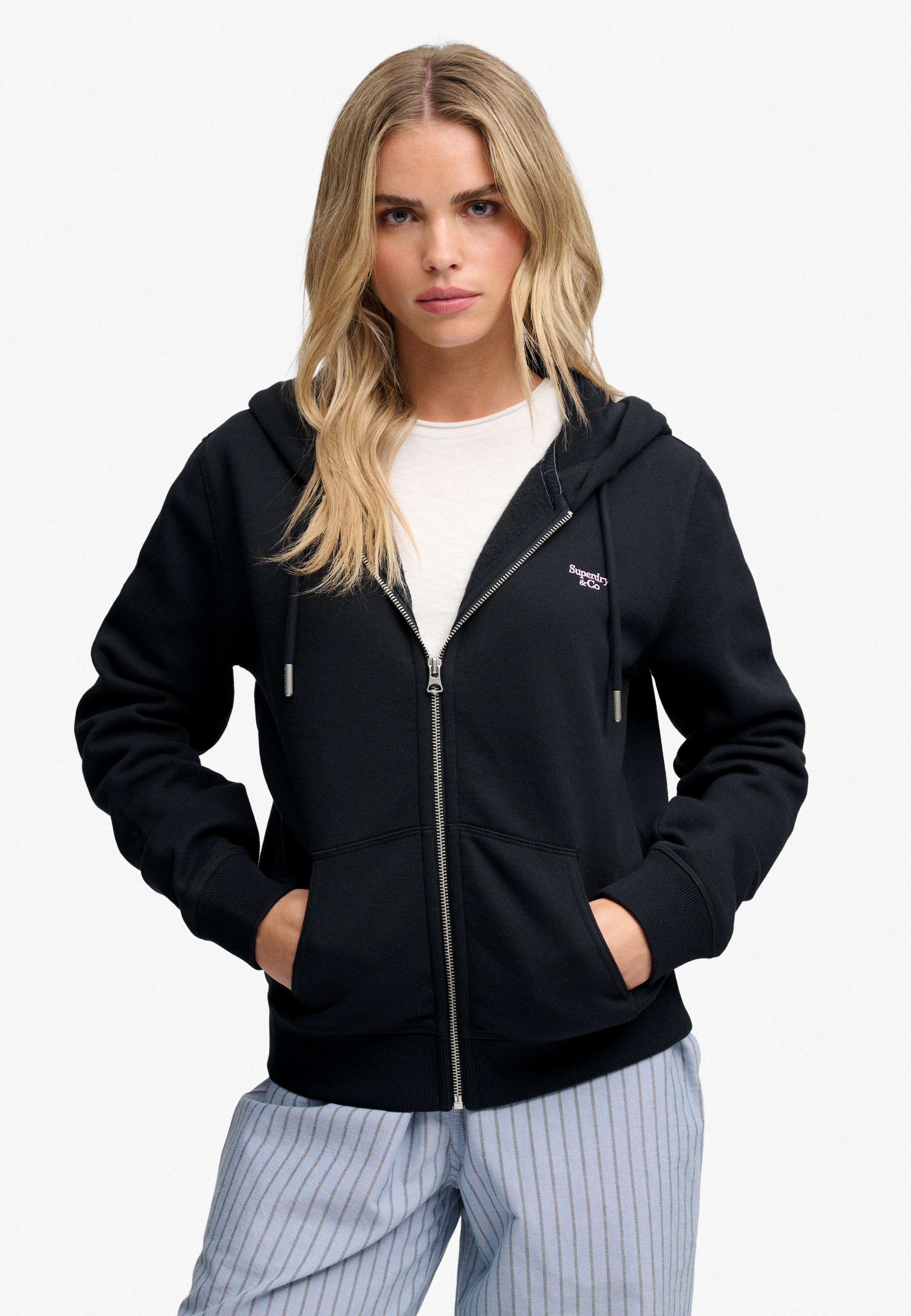 Superdry "SIGNATURE EMB ZIPHOOD" Baumwollmischung, relaxed fit