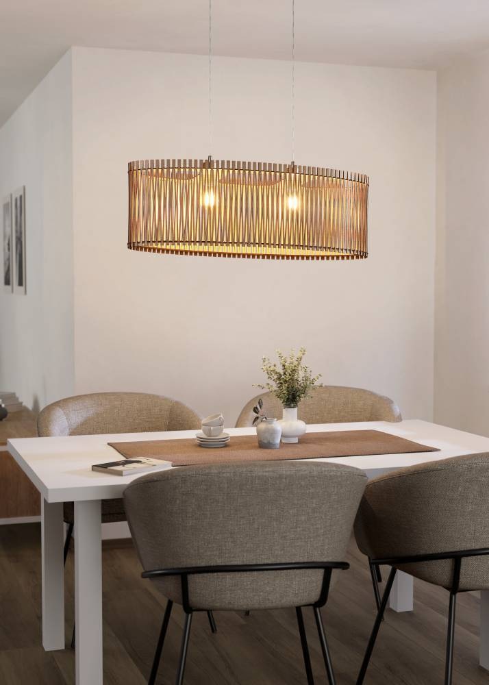 EGLO Hängeleuchte »SENDERO Pendellampe, Stahl und Holz, E27, IP20, Wohnzimmerlampe, Lampe« E27 1 Stk. Hängeleuchte, L77,5 x B25 x H130, nickel-matt, 2X60W exkl.