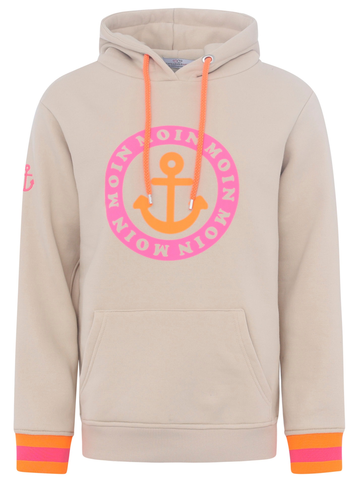 Zwillingsherz Hoodie, Langarm, Kapuze, Neon-Details, Kordelzug, Frontprint, günstig online kaufen