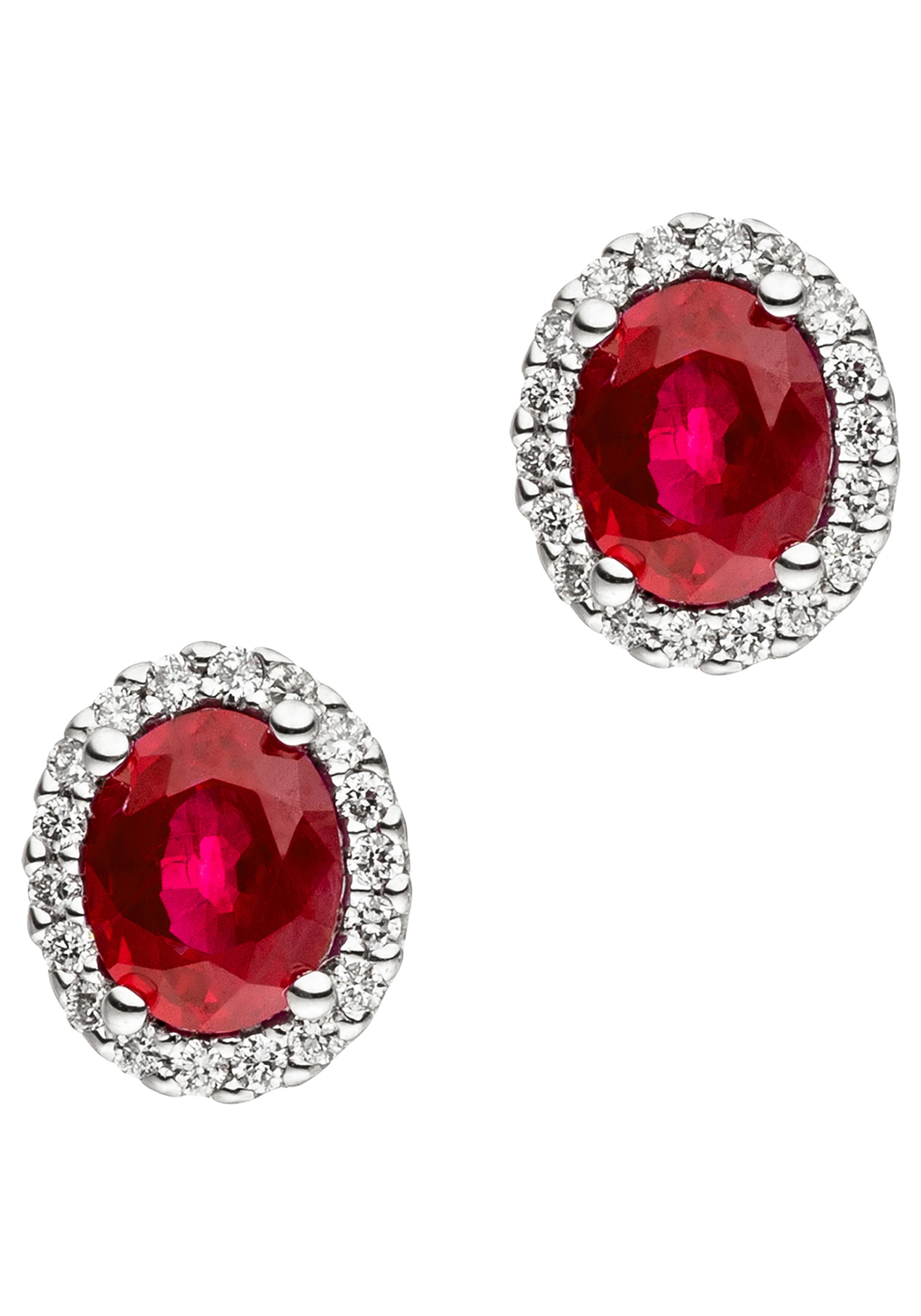 JOBO Paar Ohrstecker »Ohrringe Weißgoldohrringe oval 7 mm« 585 Weißgold mit Rubin und 36 Diamanten