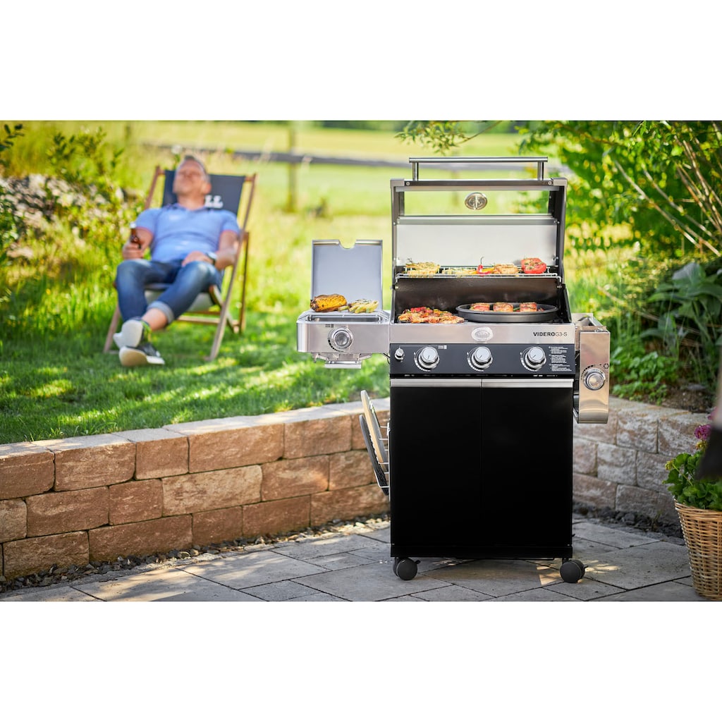 RÖSLE Gasgrill »BBQ-Station VIDERO, 25520«, G3-S Schwarz, 3 Brenner, extra Primezone und Seitenbrenner, VARIO+