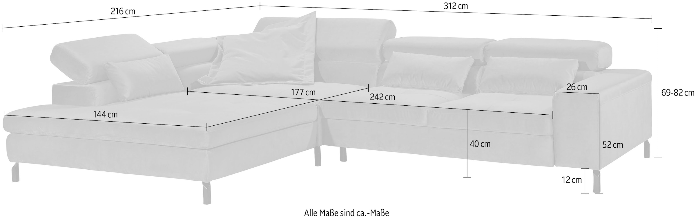 GALLERY M branded by Musterring Ecksofa »Felicia Due L-Form«, Wahlweise mit Sitzvorzug, inkl. Kopfteilverstellung, Sitzhöhe 40 cm