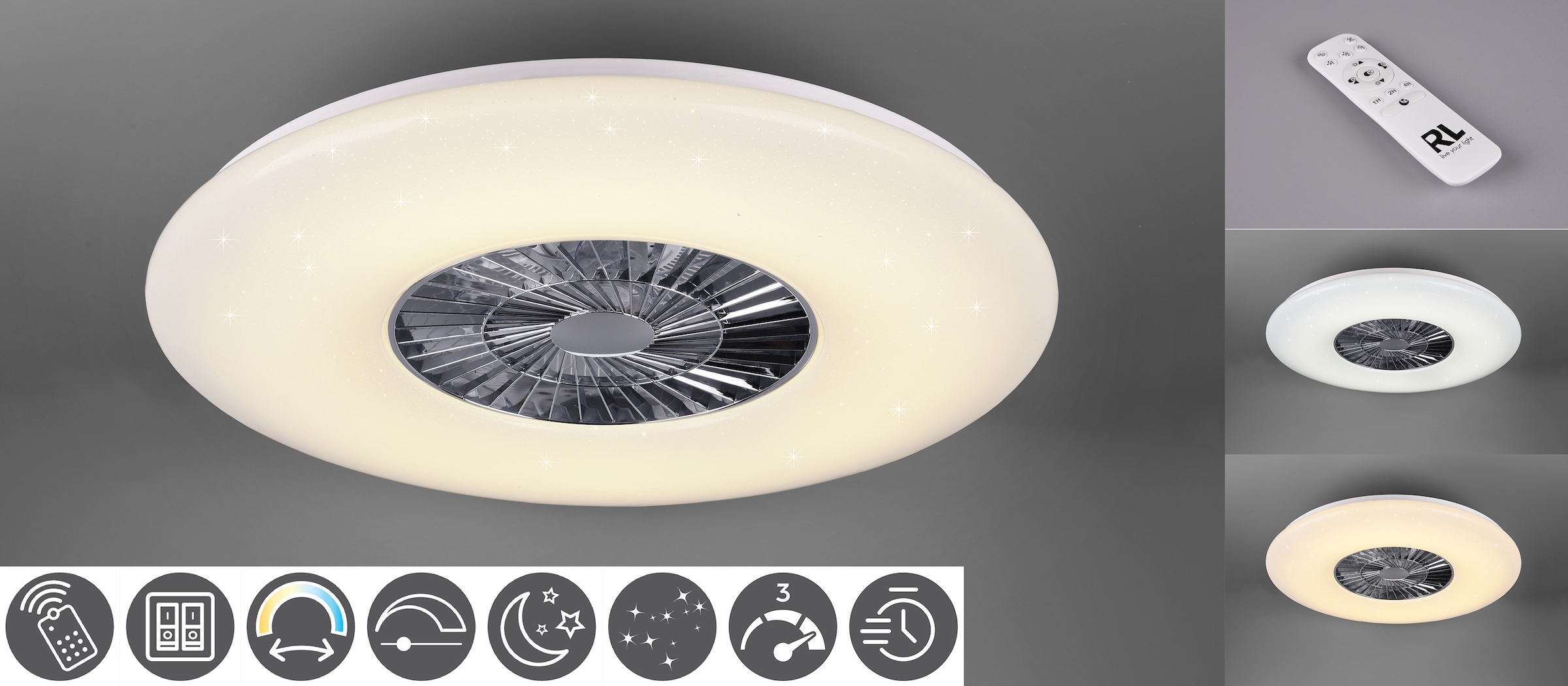 TRIO Leuchten LED Deckenleuchte »Visby«, mit Ventilator, Fernbedienung, integrierter Dimmer und Nachtlicht. Leuchte und Ventilator getrennt schaltbar