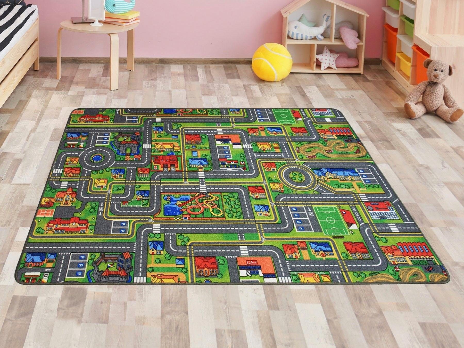 Primaflor-Ideen in Textil Kinderteppich »STREETS«, rechteckig, 5 mm Höhe, Straßen-Spiel-Teppich, Straßenbreite ca. 9 cm, Kinderzimmer