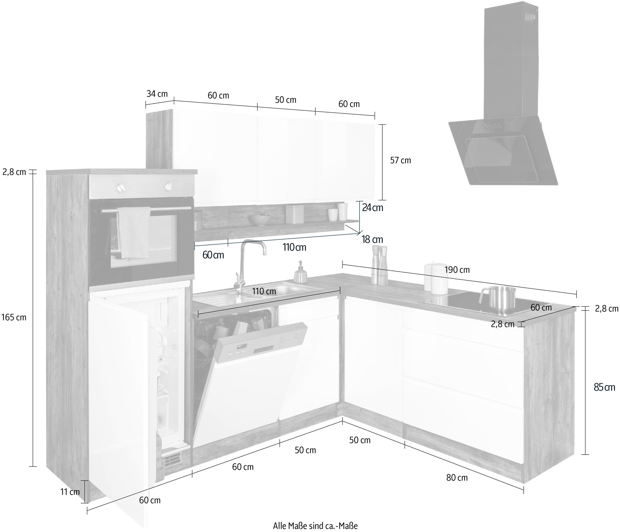 HELD MÖBEL Winkelküche »Virginia«, Stellbreite 230/190 cm, ohne E-Geräte