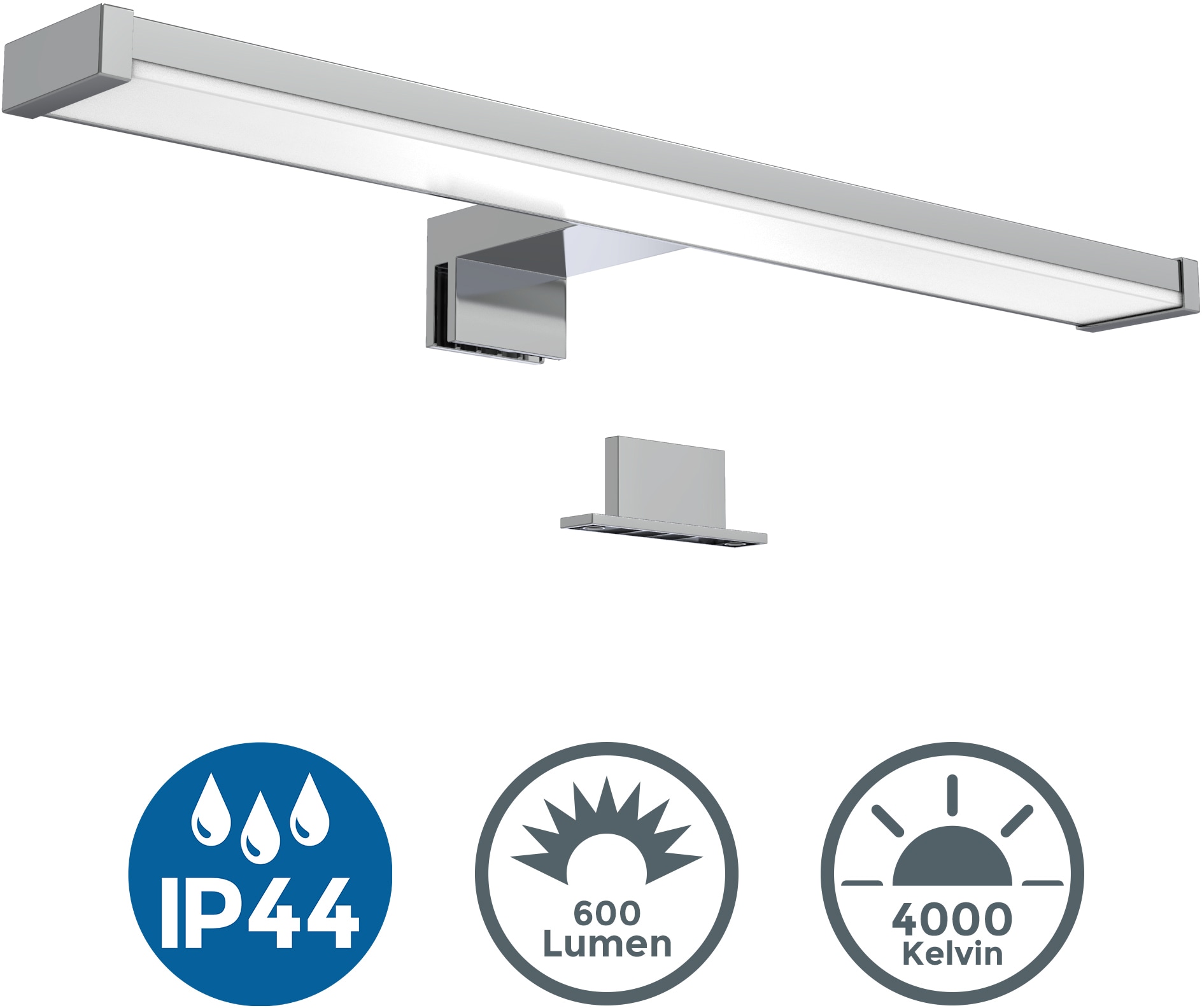 B.K.Licht Spiegelleuchte, 1 flammig, Leuchtmittel LED-Board | LED fest integriert, Spiegellampe, Badlampe, Schminklicht, neutral-weiß, 600 Lumen, IP44